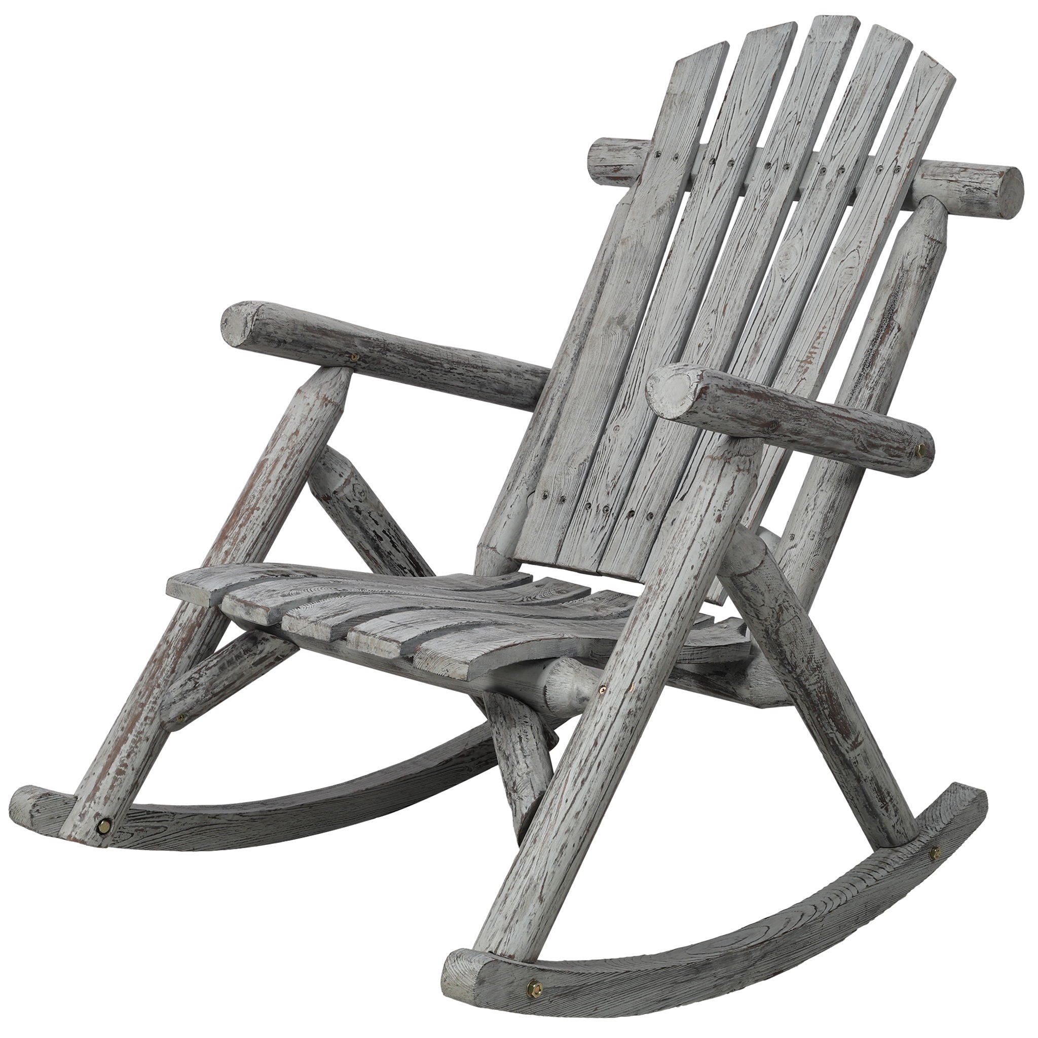 Durable Wooden Porch Rocker, Fir Log Rocking Chair