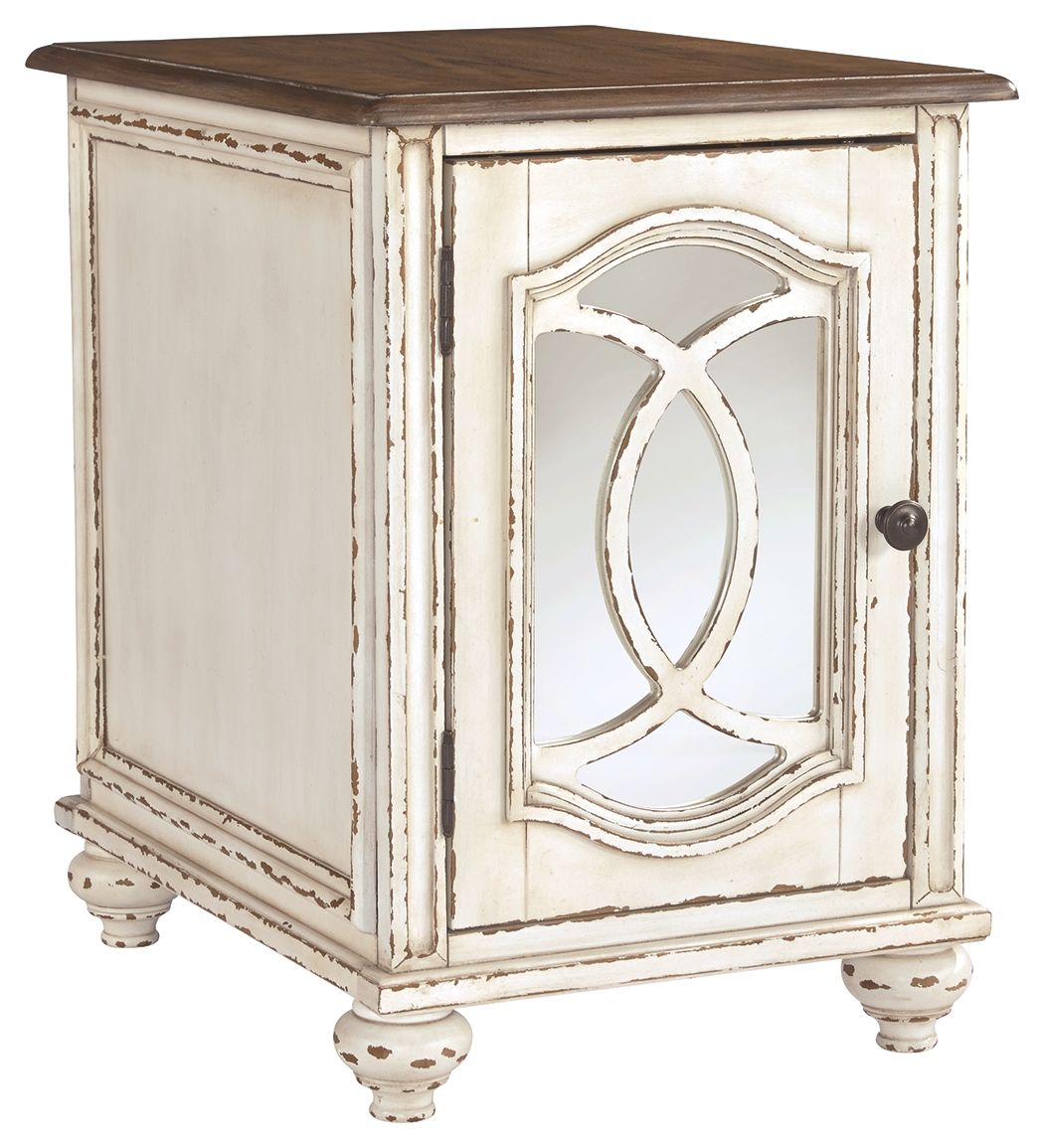 Ashley Furniture Realyn - White / Brown - Chair Side End Table - Insert Mirror | Meri Furniture