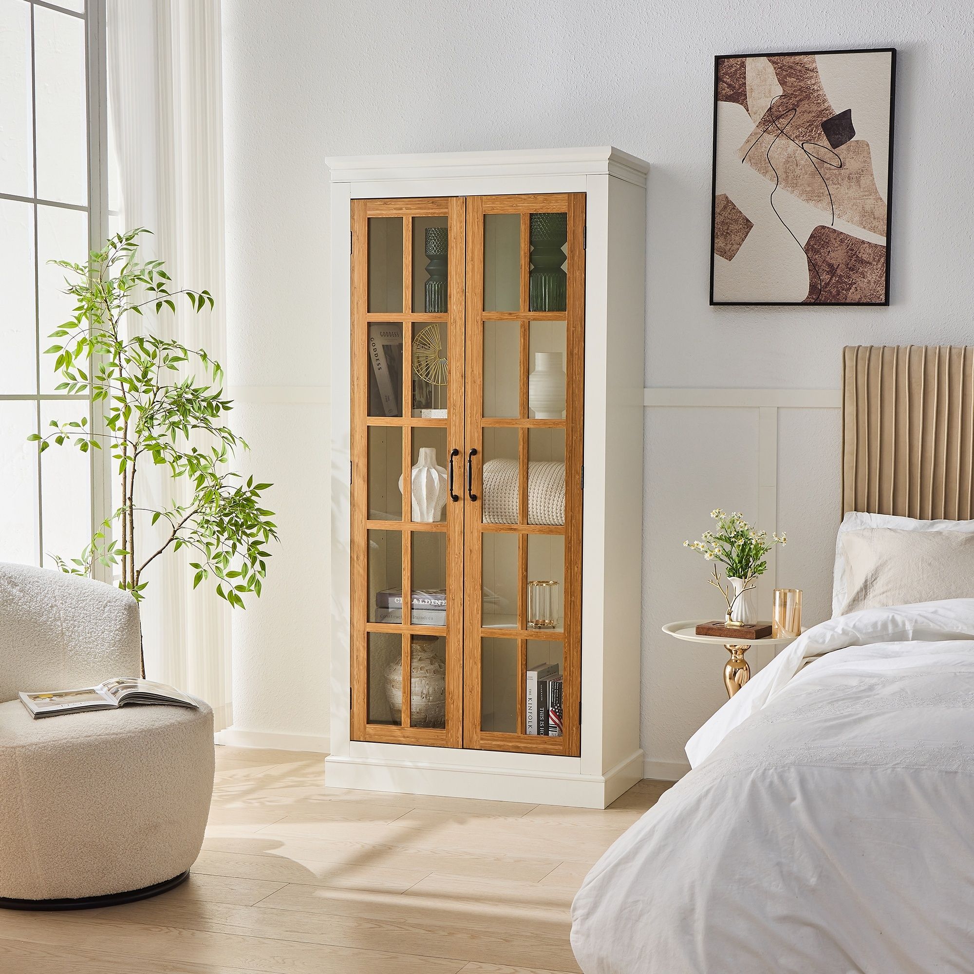 Rustic Style Display Cabinet With Glass Doors For Collectibles