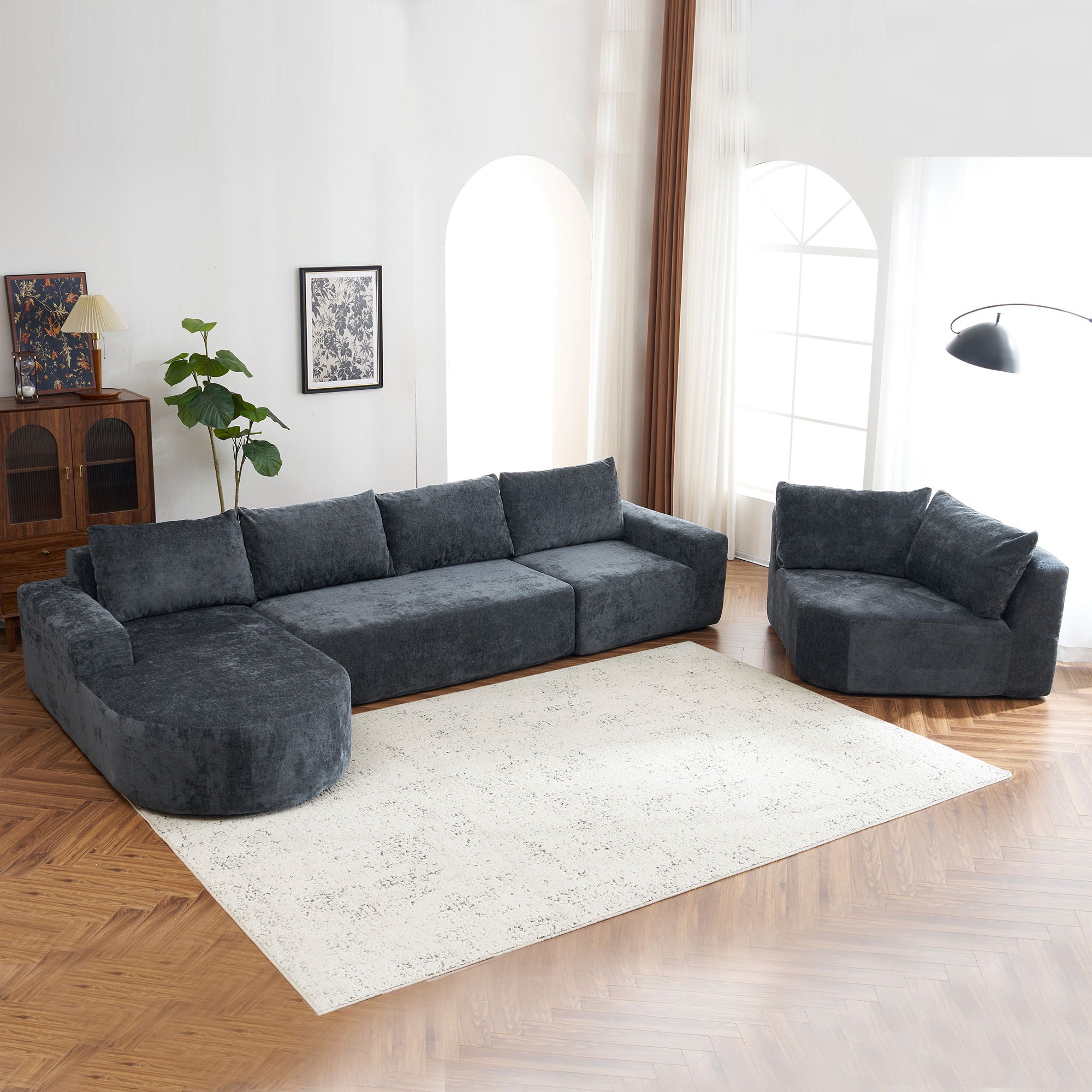 U-Shaped Oversized Modular Cloud Sectional Sofa With Deep Seat For Living Room