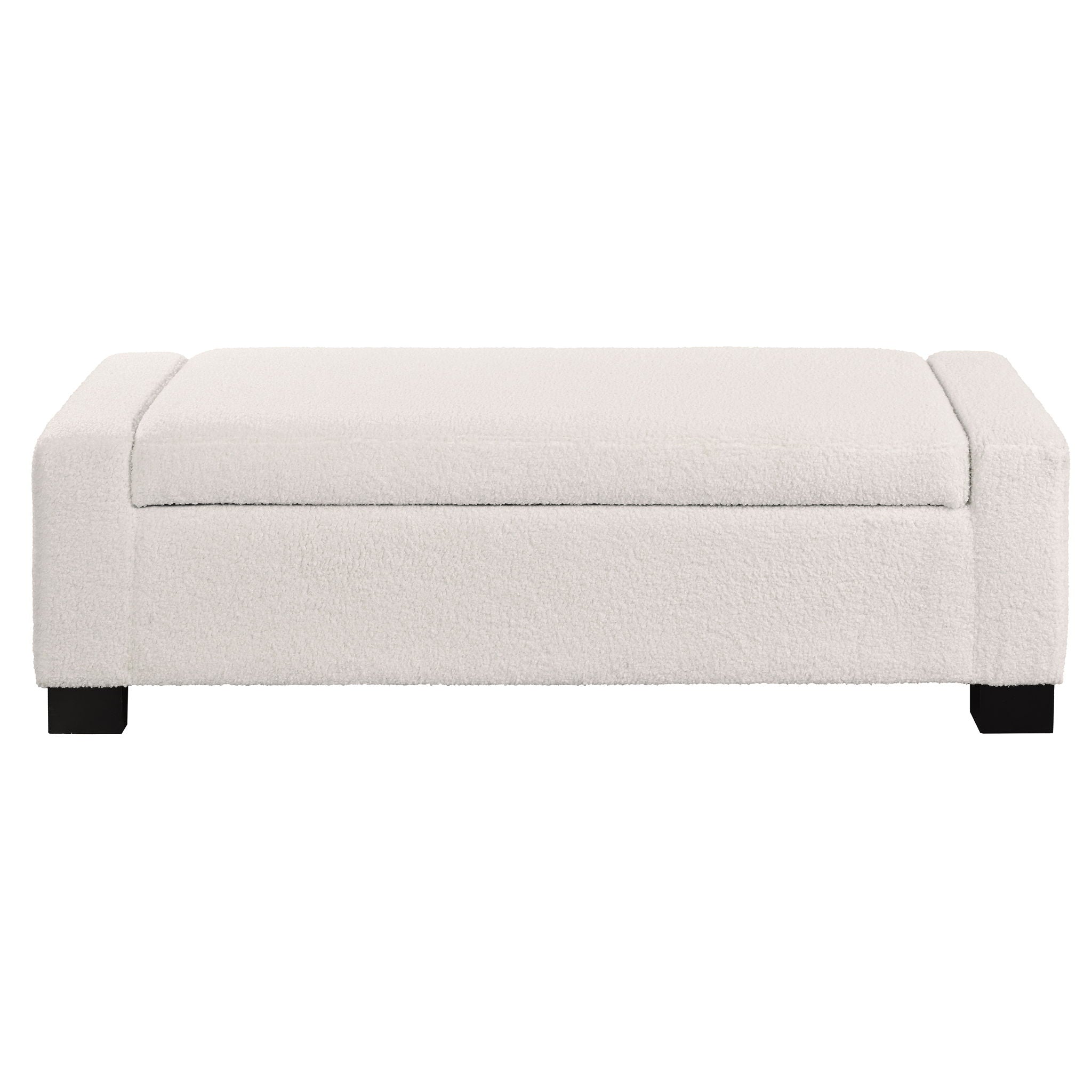Textured Boucle Ottoman Bench With Hinged Lid For Seating And Storage - Beige