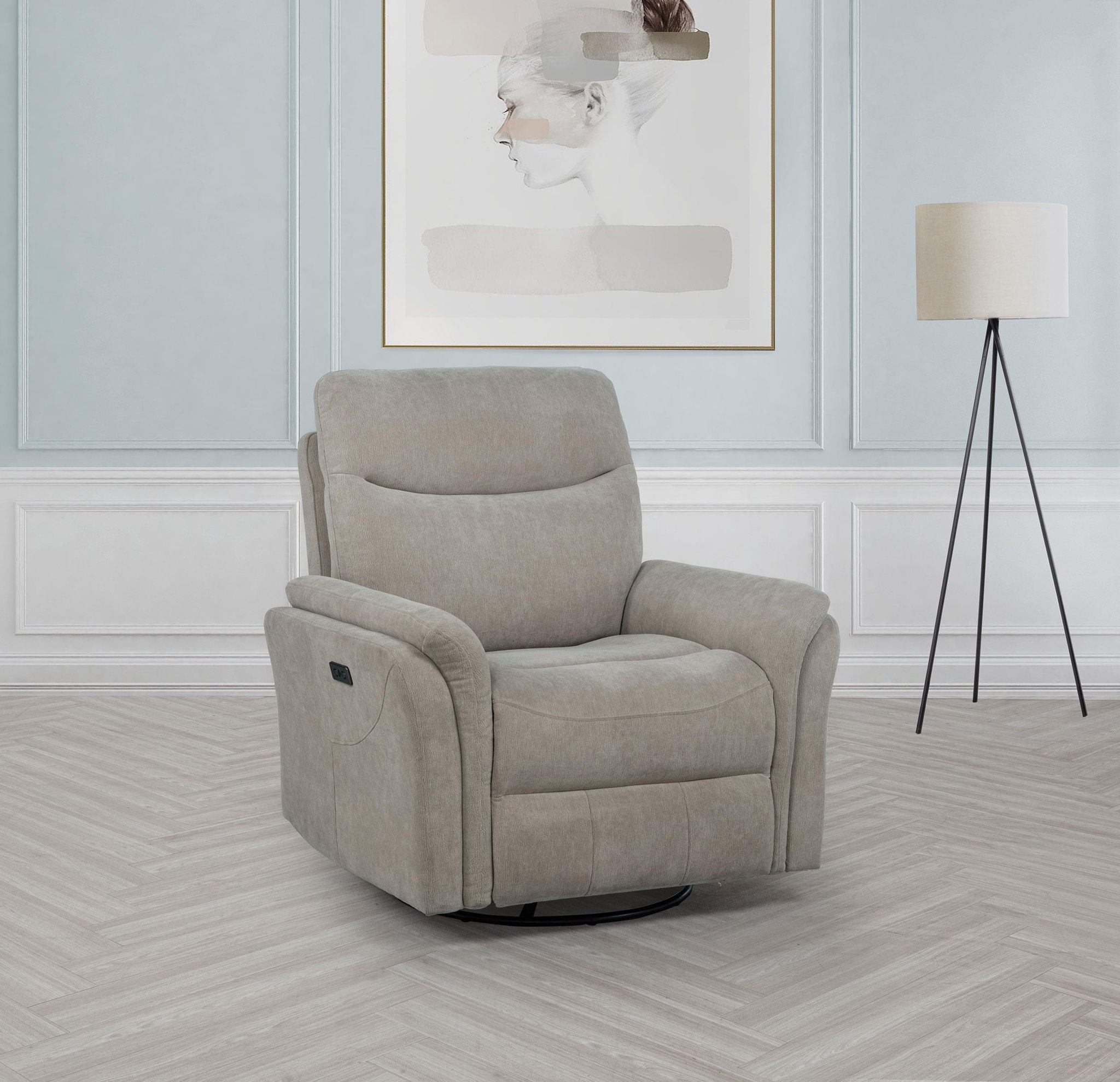 Adler Upholstered Power Swivel Glider Recliner Ivory