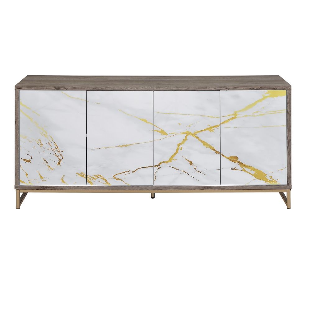 ACME Paavan - Console Cabinet - White Marble Print & Oak Champagne | Meri Furniture