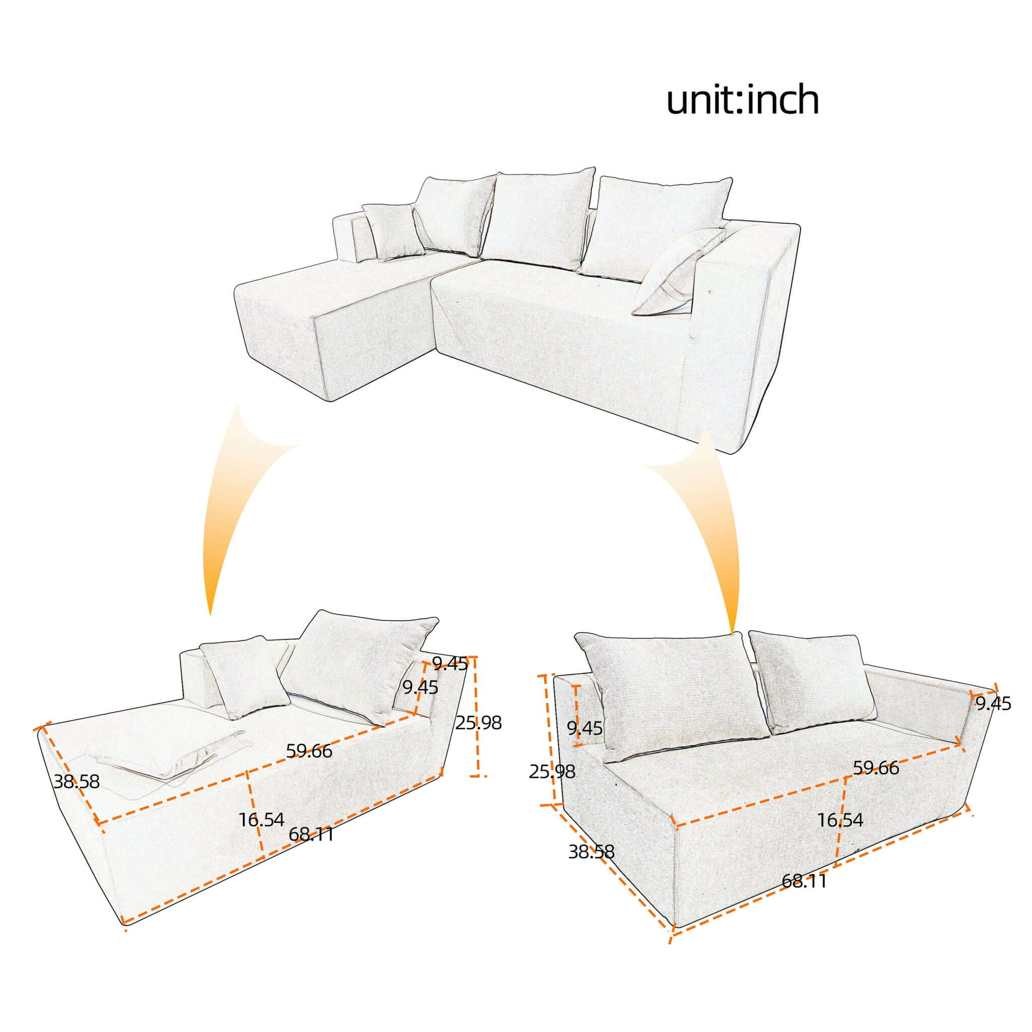 Modular Corner Sofa With Soft Linen Fabric