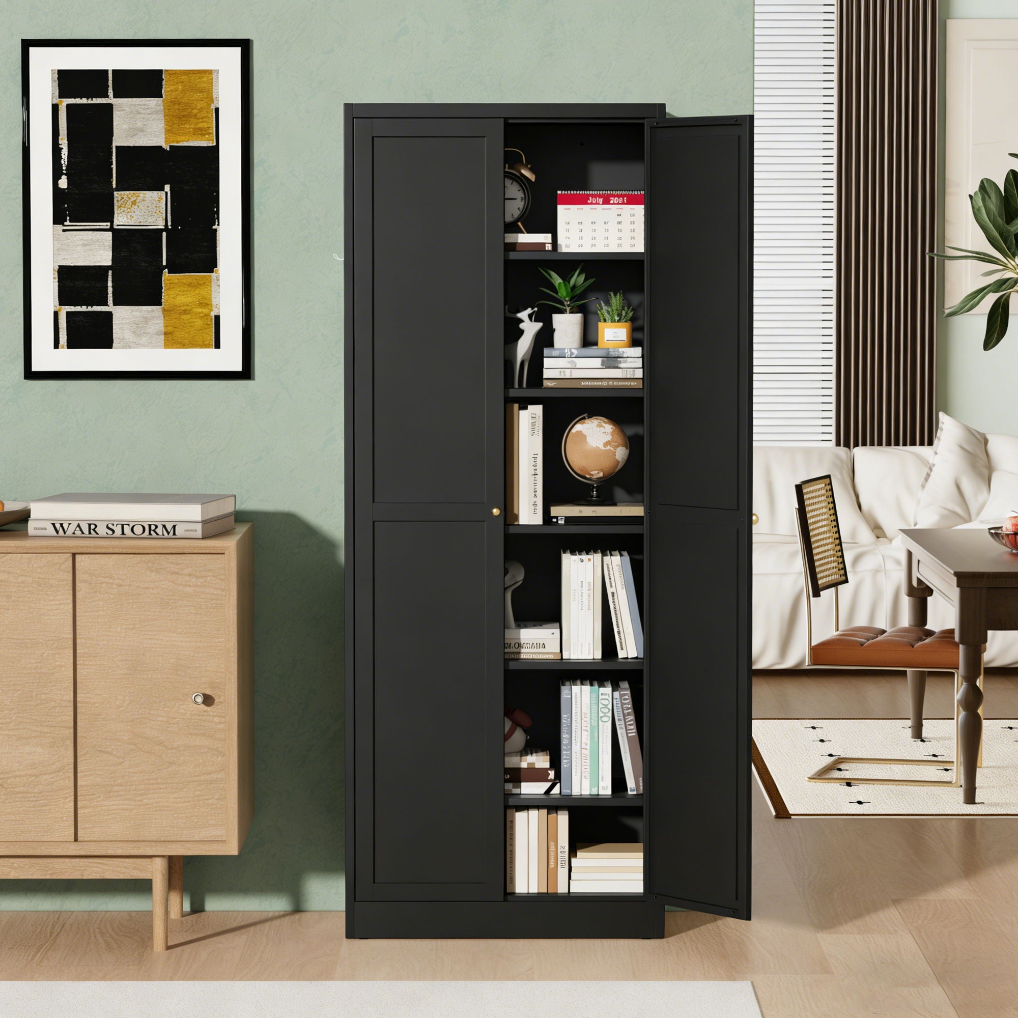 Kitchen Pantry Cabinet With 4 Adjustable Shelves, Heavy Duty Freestanding Organizer