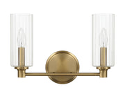 Regal - Double Light Vanity With Clear Ribbed Satin - Antique Brass / Clear