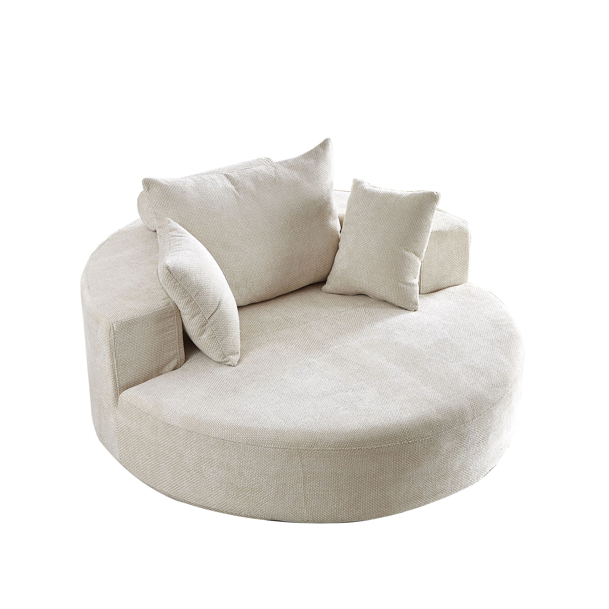 Single Swivel Chair, Fluffy Modern Sleeper, 360 Degree Swivel Chair For Living Room - Beige