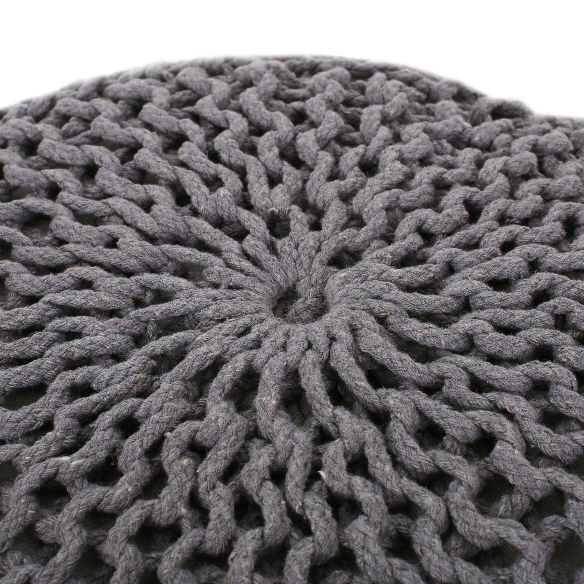 Hazel - Modern Knitted Cotton Yarn Round Pouf With Eco Friendly Pet Fibers - Dark Gray