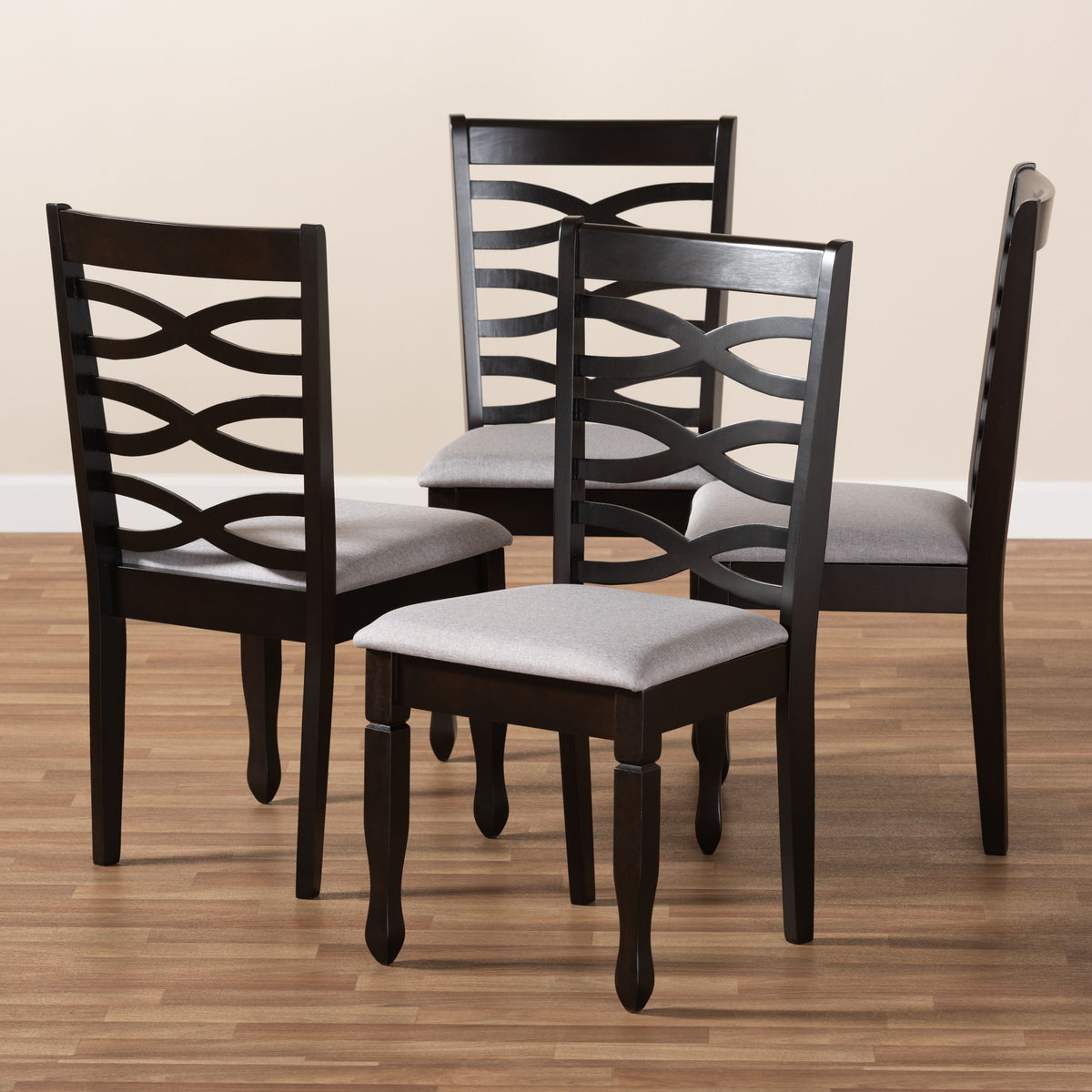 Lanier Modern and Contemporary Gray Fabric Upholstered Espresso Brown Finished Wood Dining Chair Set of 4