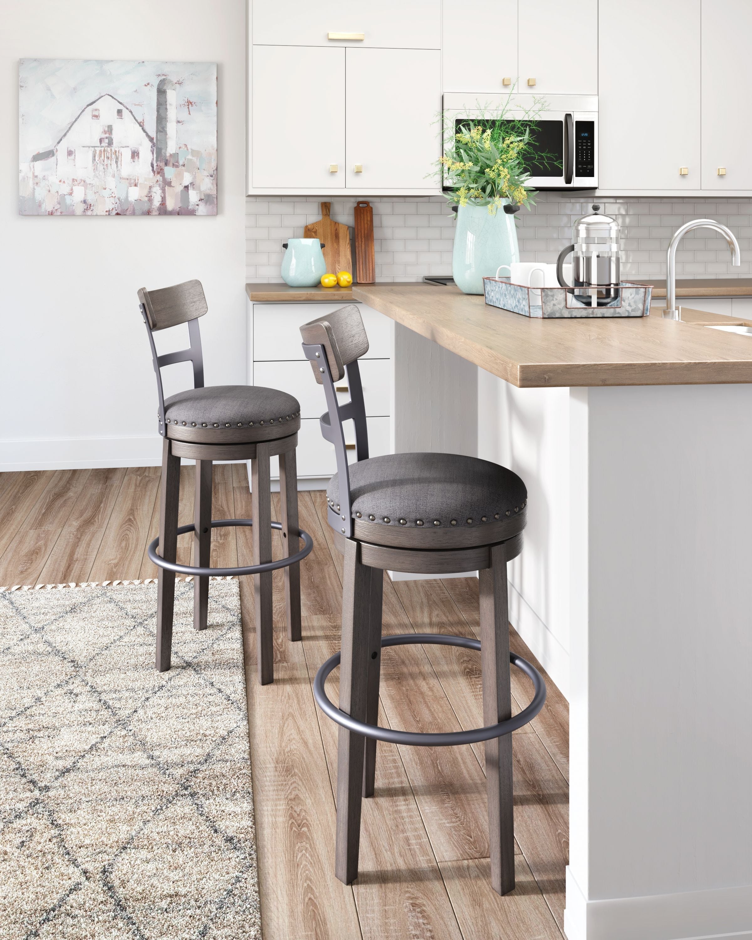 Signature Design by Ashley® Caitbrook - Gray - Tall Uph Swivel Barstool | Meri Furniture