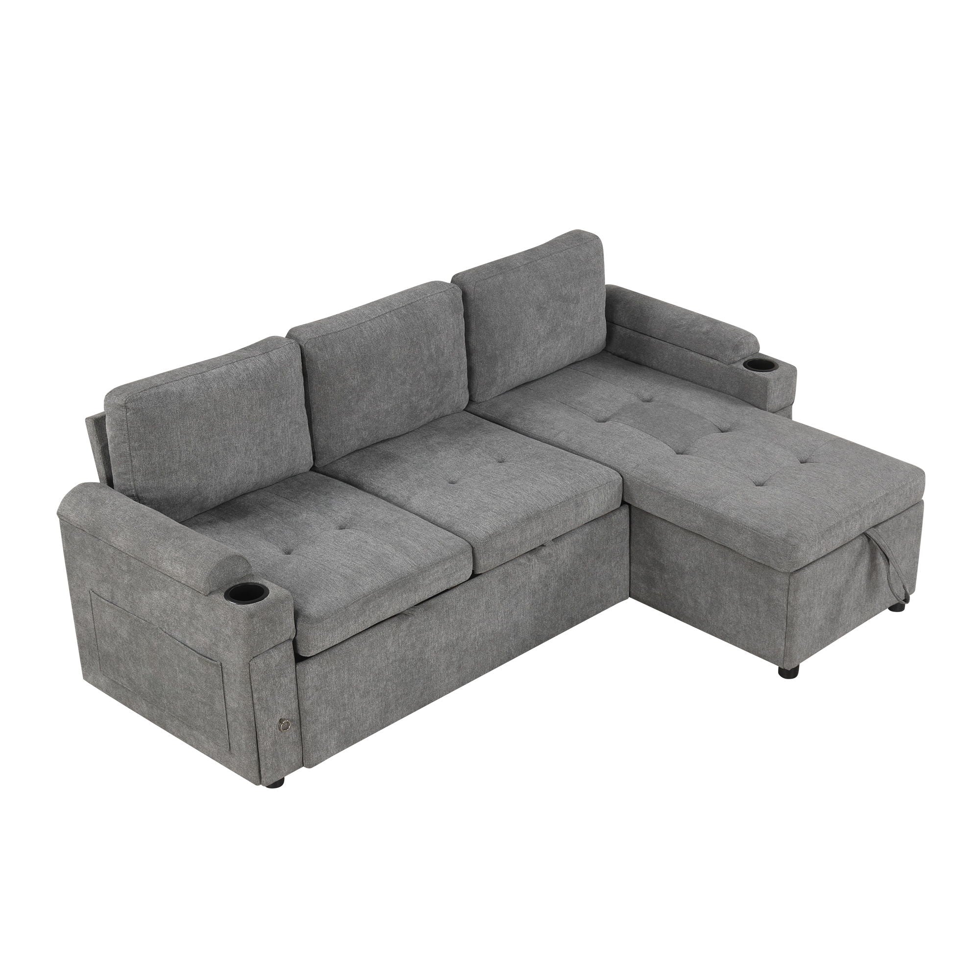 Convertible L Shaped Sofa Couch With Storage, Cup Holders, USB Ports