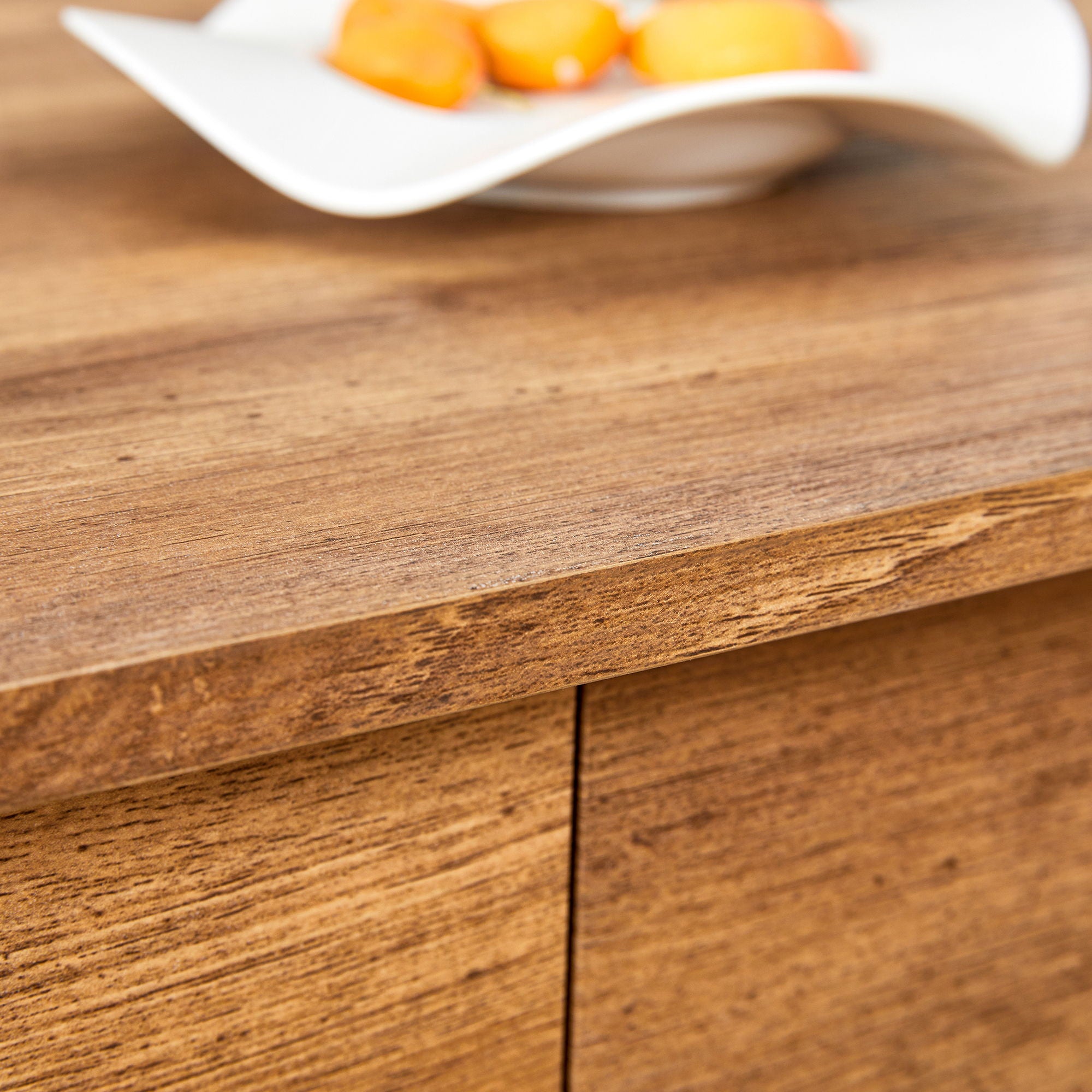 Elegant Coffee Table With Double Drawers And Transparent Glass Sides - Wood