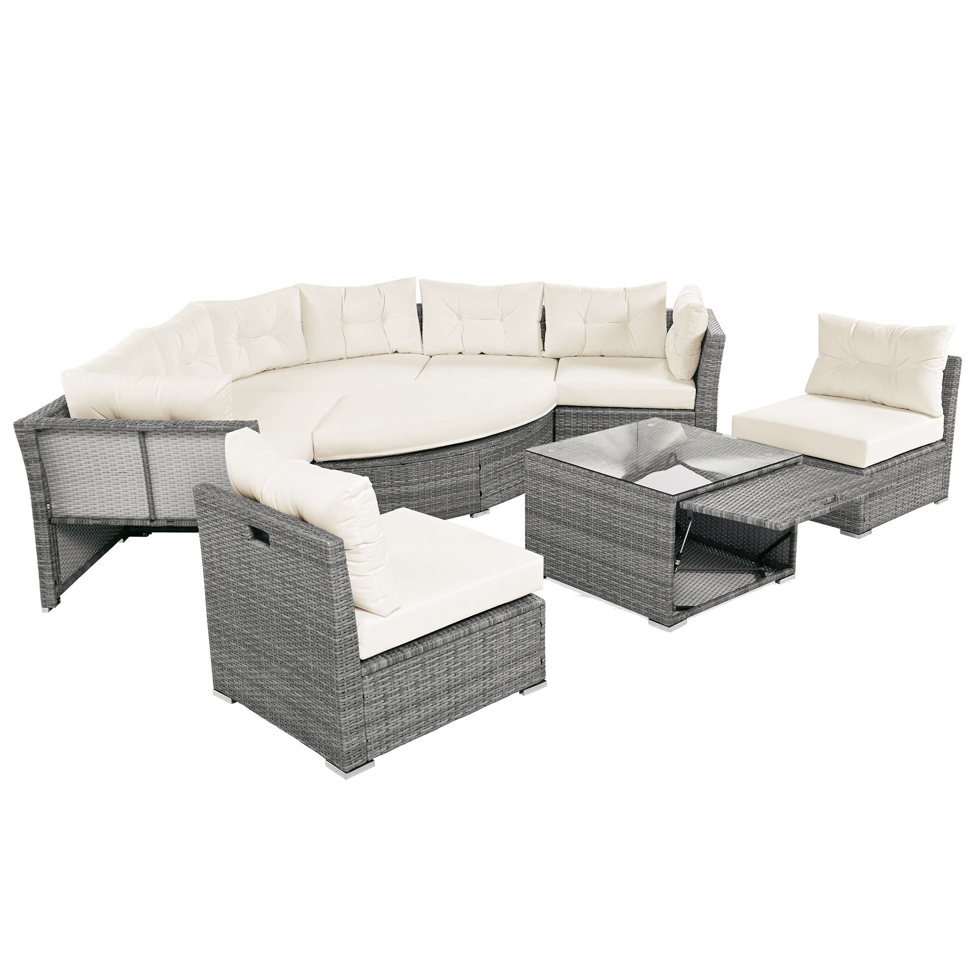 Patio Furniture Set Outdoor Daybed Rattan Sectional With Cushions And Center Table