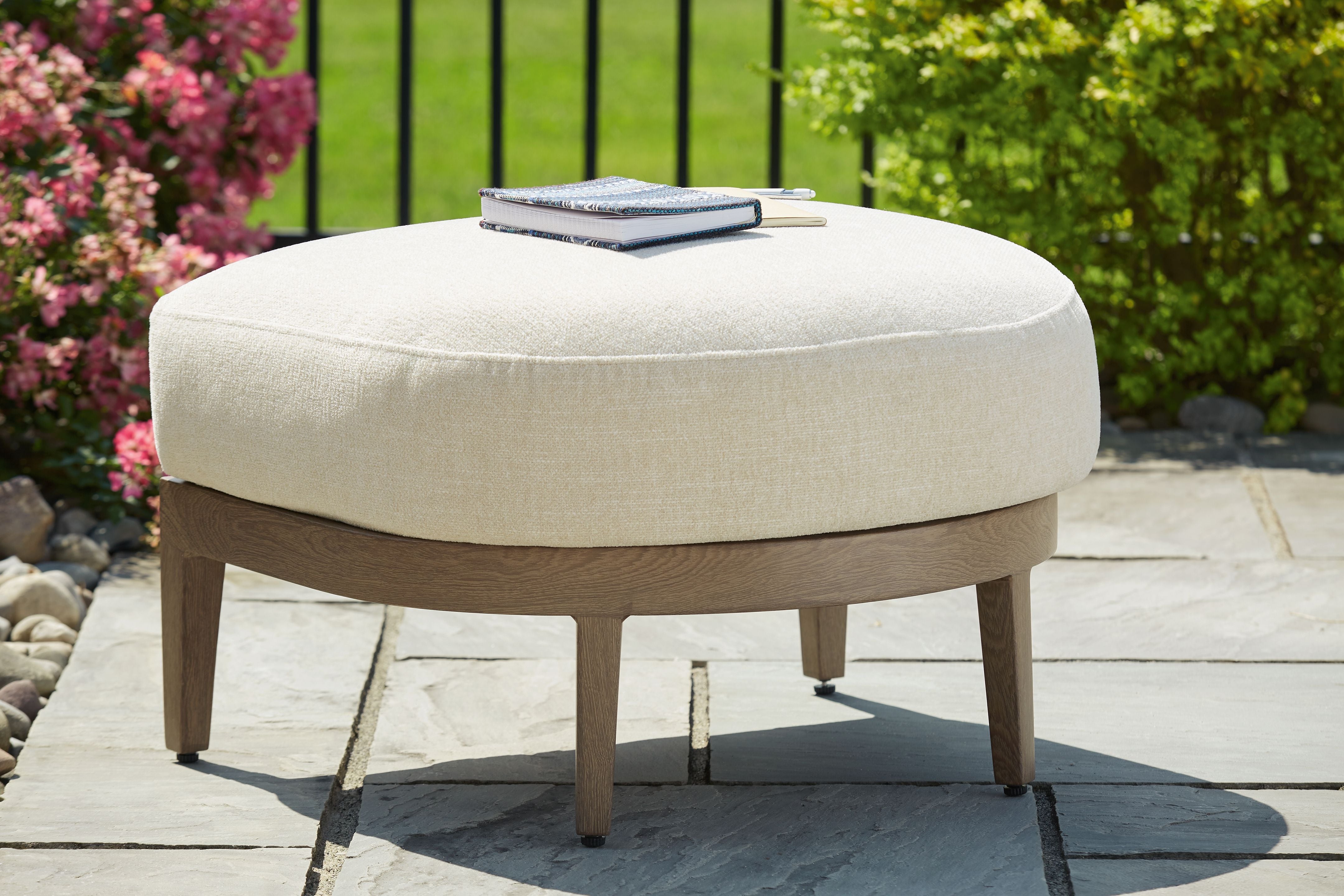 Signature Design by Ashley® Serene Bay - Dark Brown / White - Ottoman With Cushion | Meri Furniture