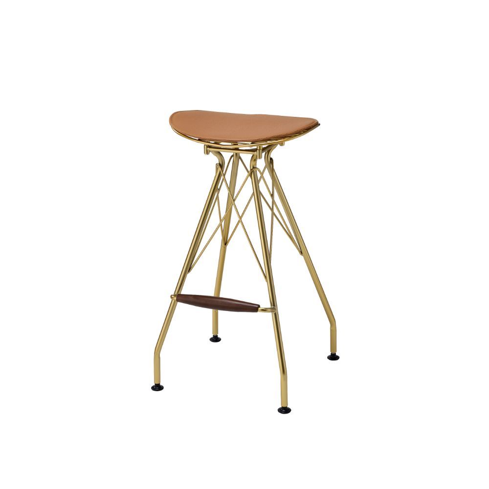 ACME Dragea - Bar Stool (Set of 2) - Whiskey PU & Gold | Meri Furniture