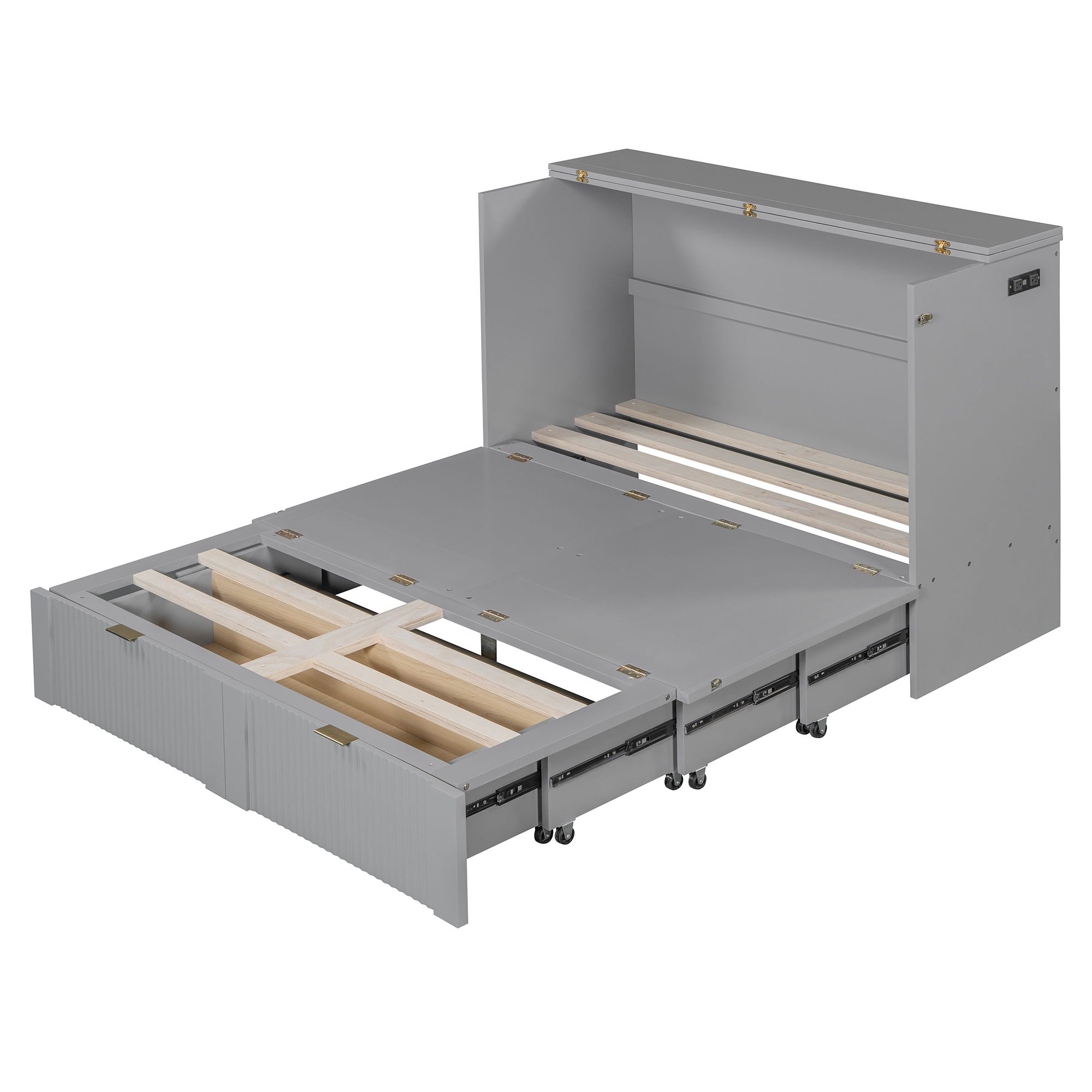 Murphy Bed With Drawer And A Set Of Sockets & USB Ports, Pulley Structure Design