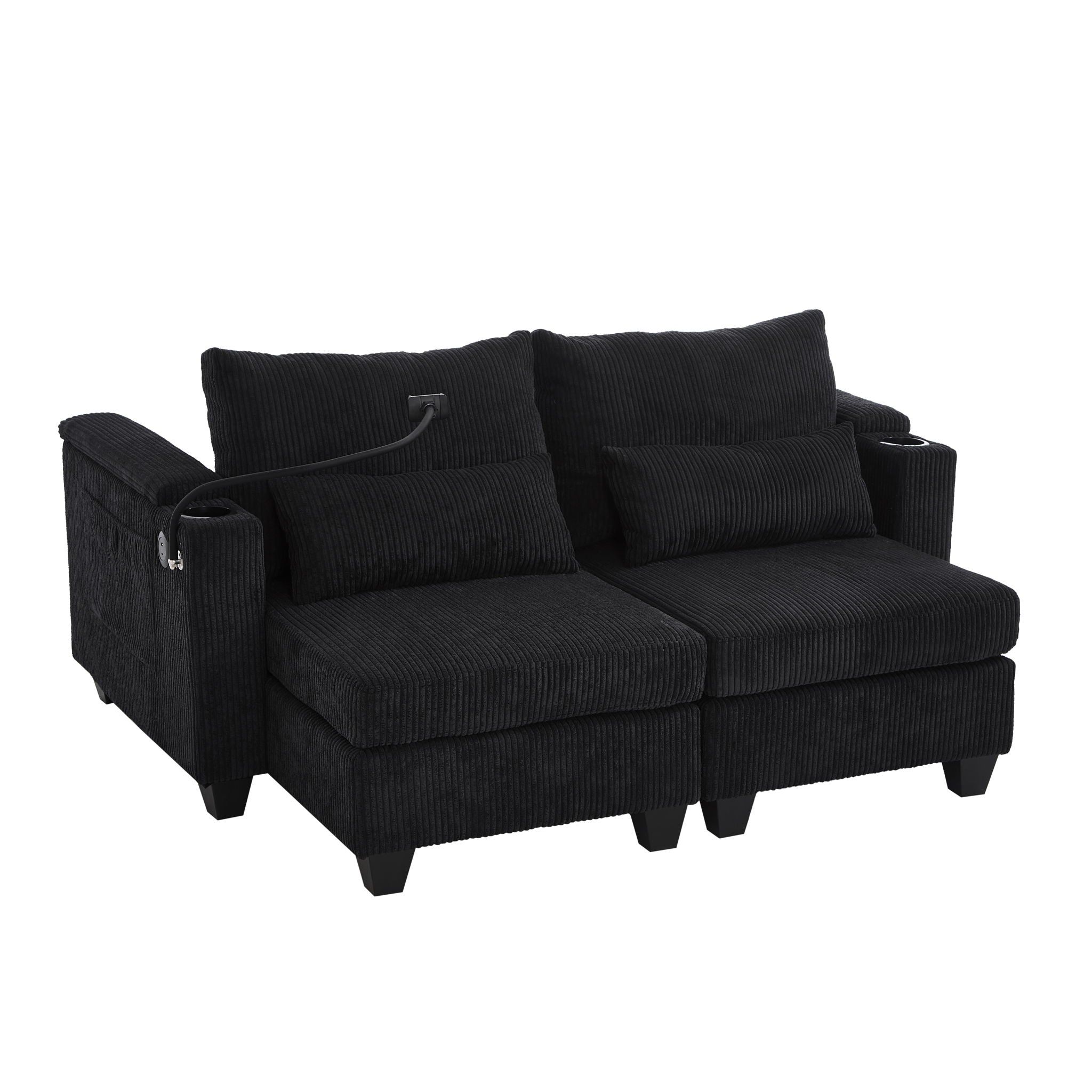 Convertible Chaise Lounge Sofa Chair With USB Ports, Cup Holders, Phone Holder And Storage