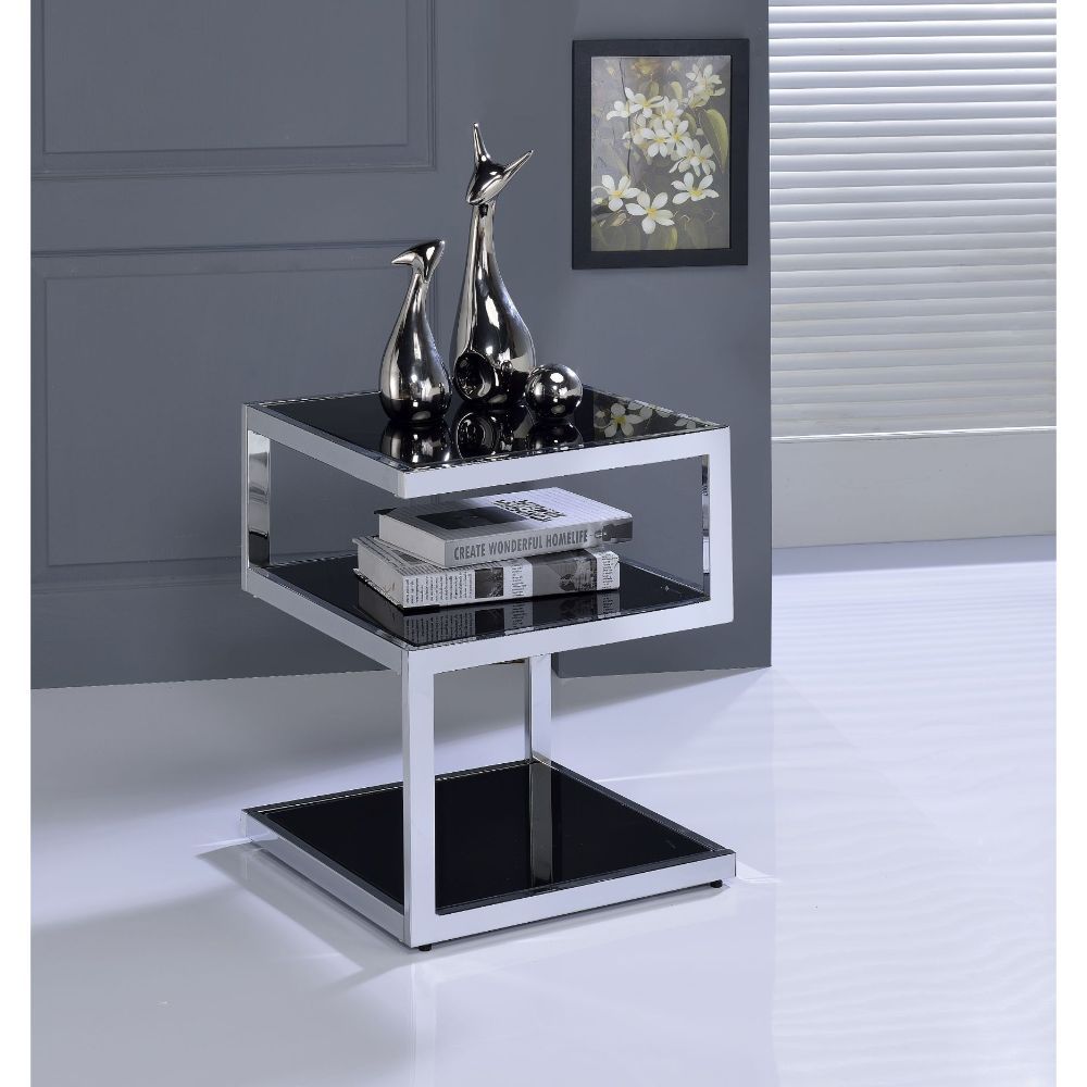 The Alyea occasional table collection its a balancing act of sorts. This unique table is fun and functional, features shelves design. The mix of glass and metal make this a wonderful addition.