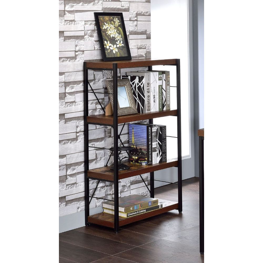 ACME Bob - Bookshelf - Weathered Oak & Black | Meri Furniture