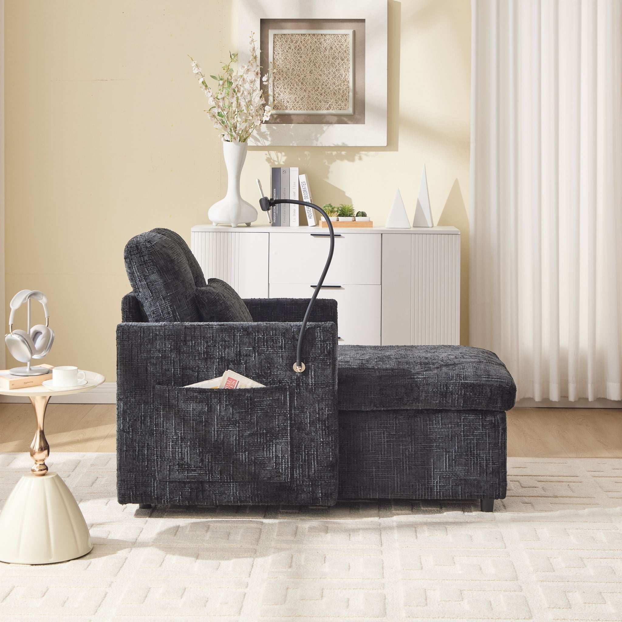 Multifunctional Chenille Recliner Sofa With Storage And Phone Bracket