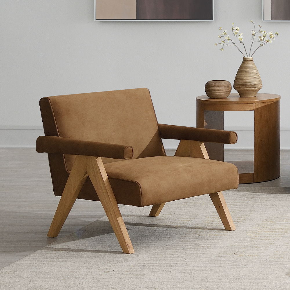 Zoey - Accent Chair - Chocolate Suede & Oak