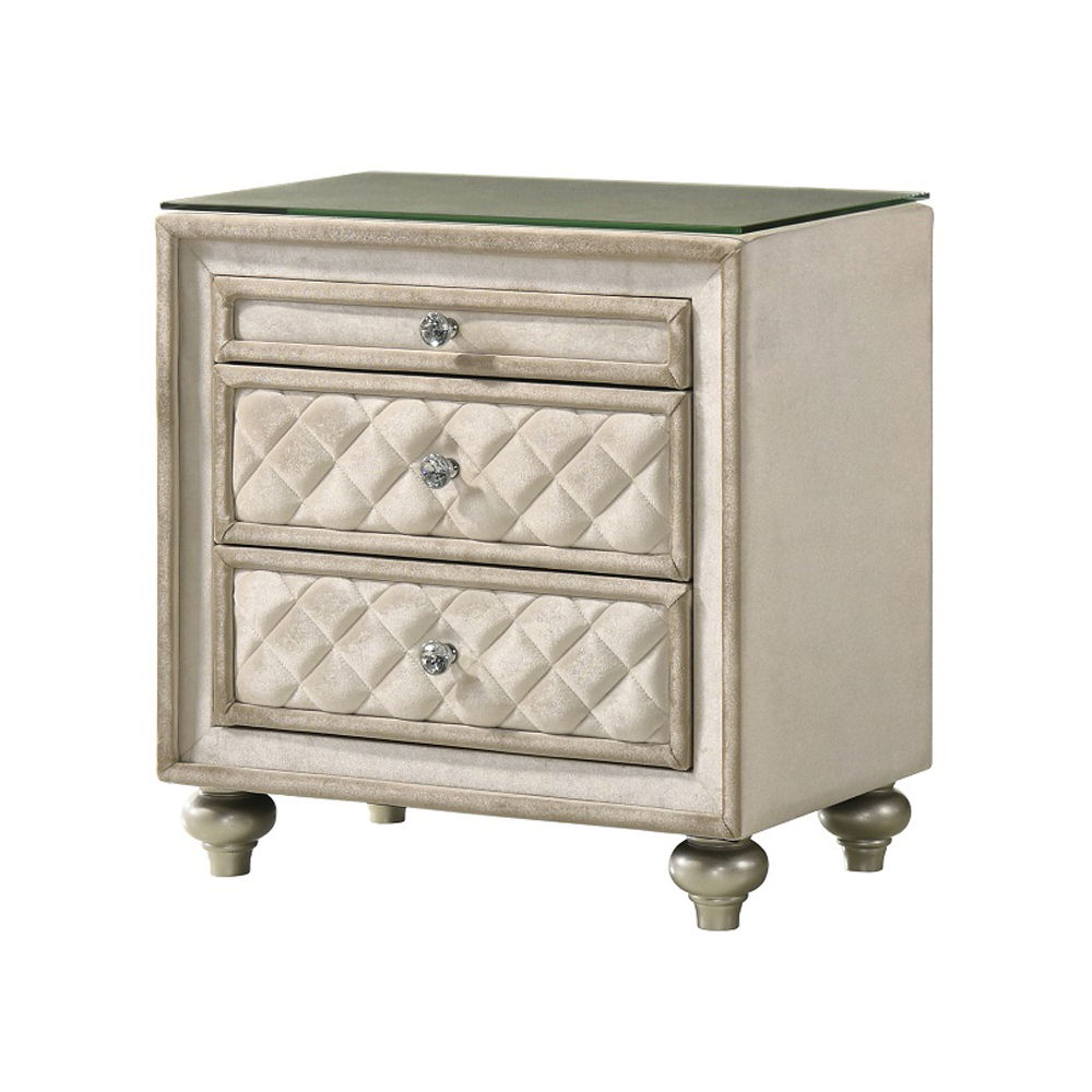 ACME Lucienne - Nightstand - Beige Velvet | Meri Furniture