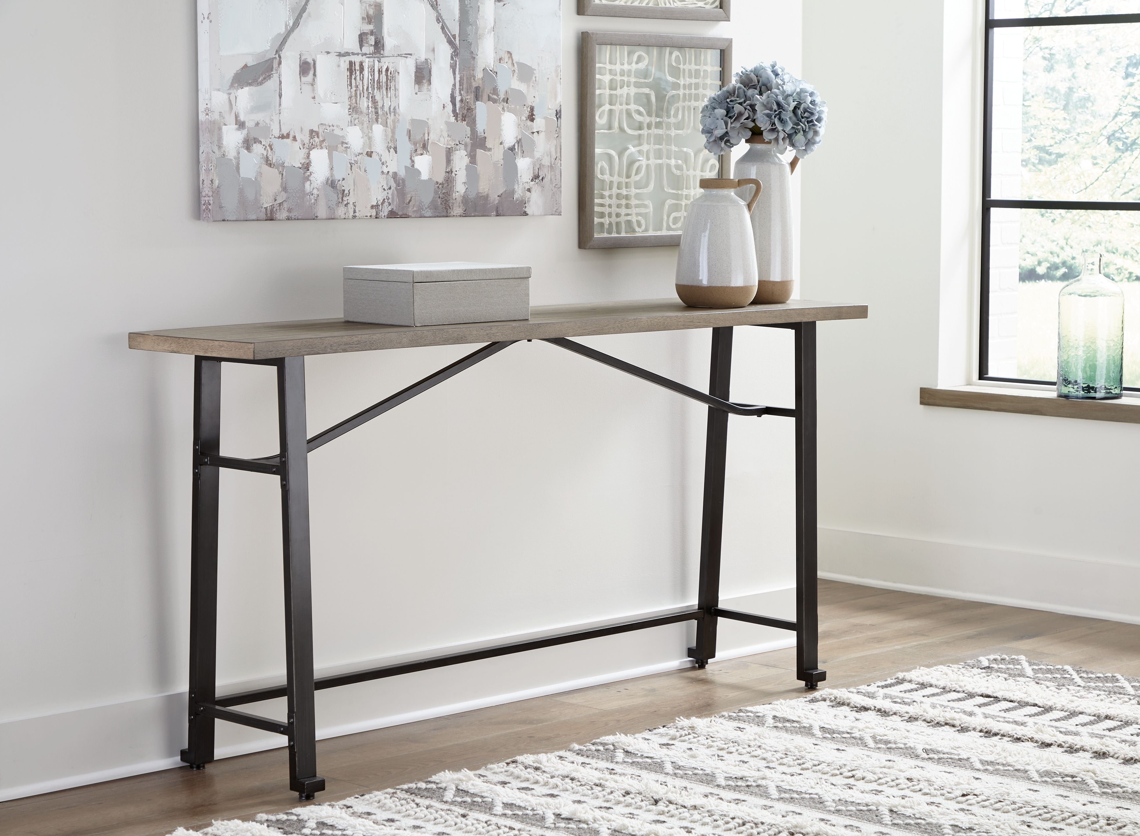 Signature Design by Ashley® Lesterton - Light Brown / Black - Long Counter Table | Meri Furniture