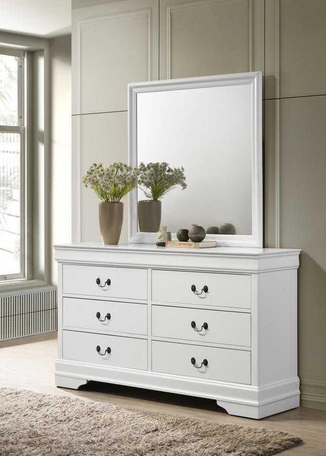 Coaster Fine Furniture Louis Philippe - 6-Drawer Dresser And Mirror - White | Meri Furniture