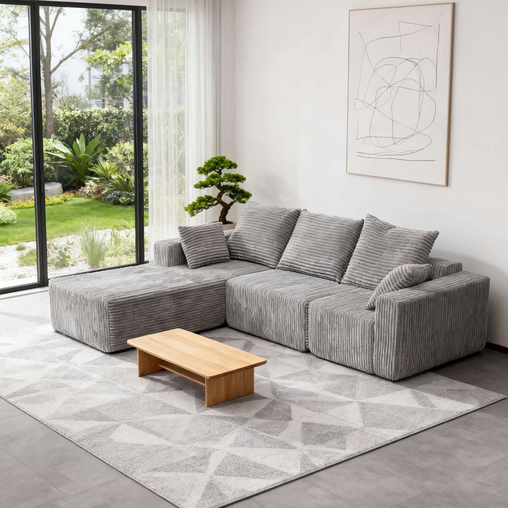 Corner Combination Sofa Sectional Couch With Soft Plush Fabric