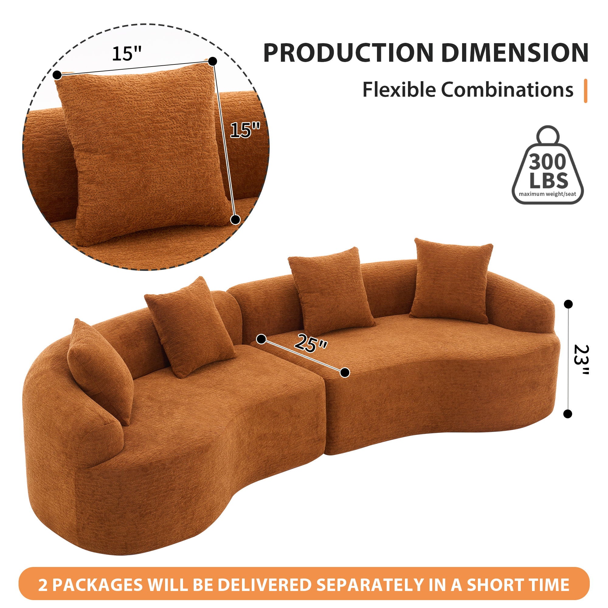 4 Seater Sofa With Chenille Fabric, 30D, 60 Hardness Full Sponge, 4 Pillow For Living Room, Home Furniture Sleeper Sectional Sofa For Apartment
