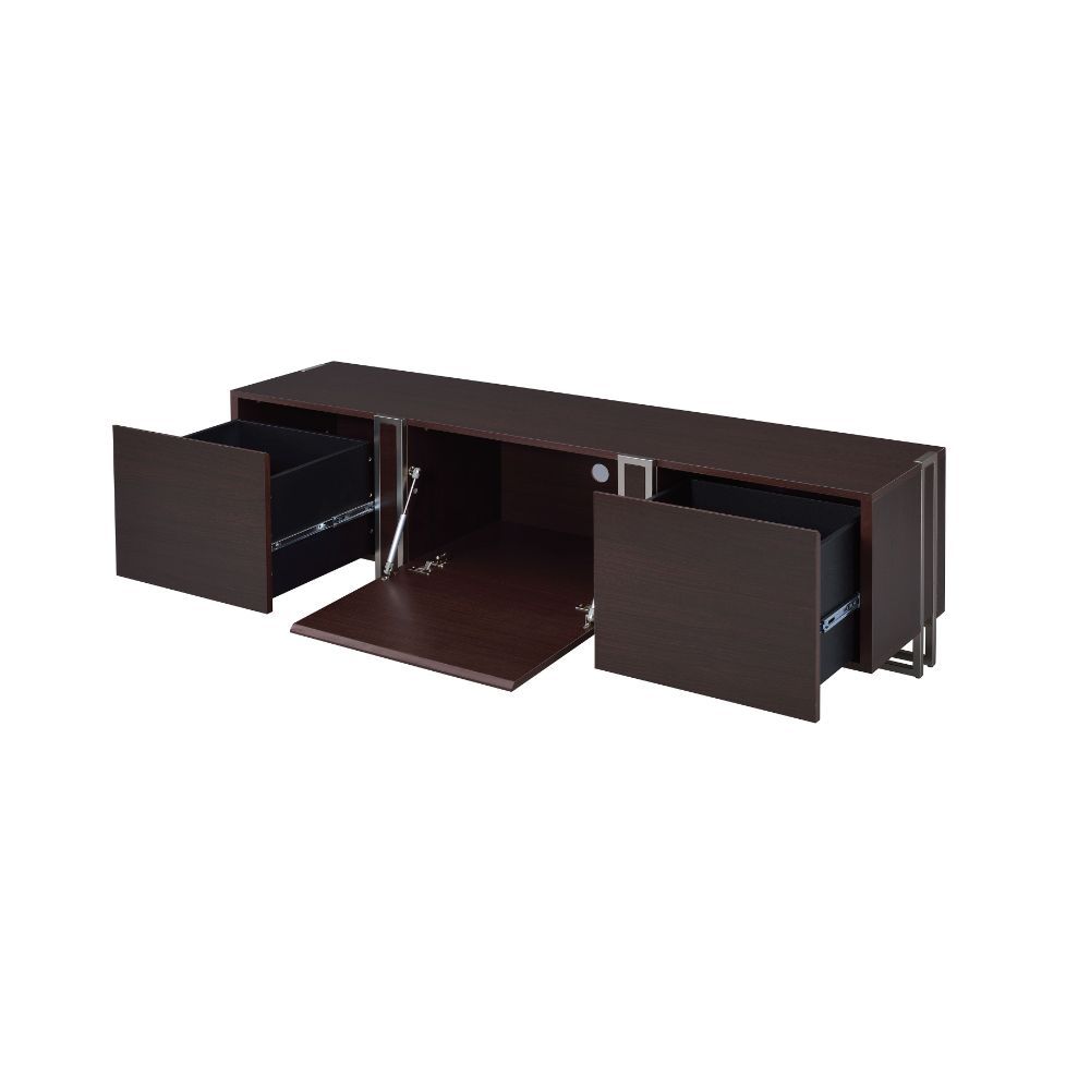 ACME Cattoes - TV Stand - Dark Walnut & Nickel | Meri Furniture