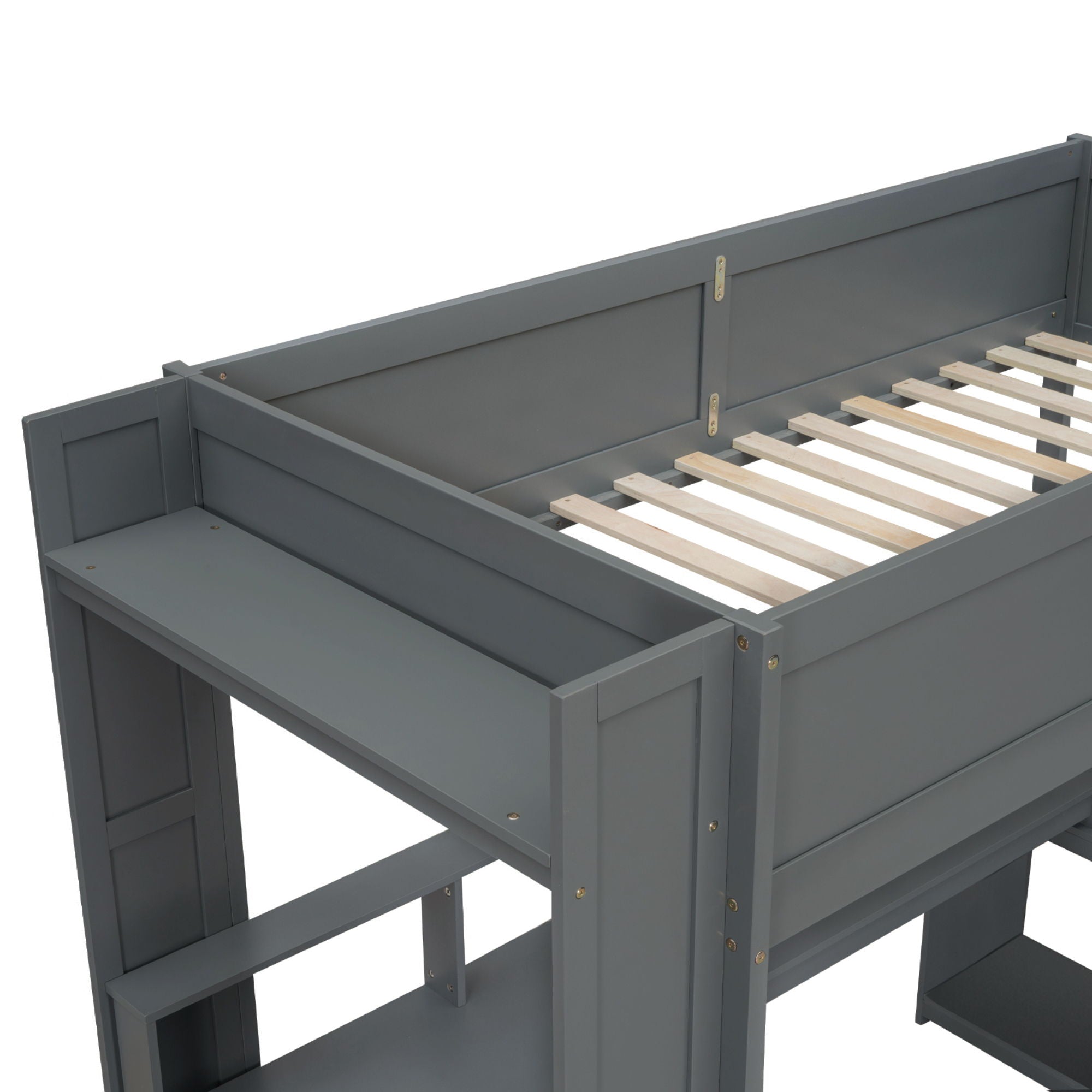 Gaming Loft Bed With Desk, Multi Storage Shelves, LED And Charging Station