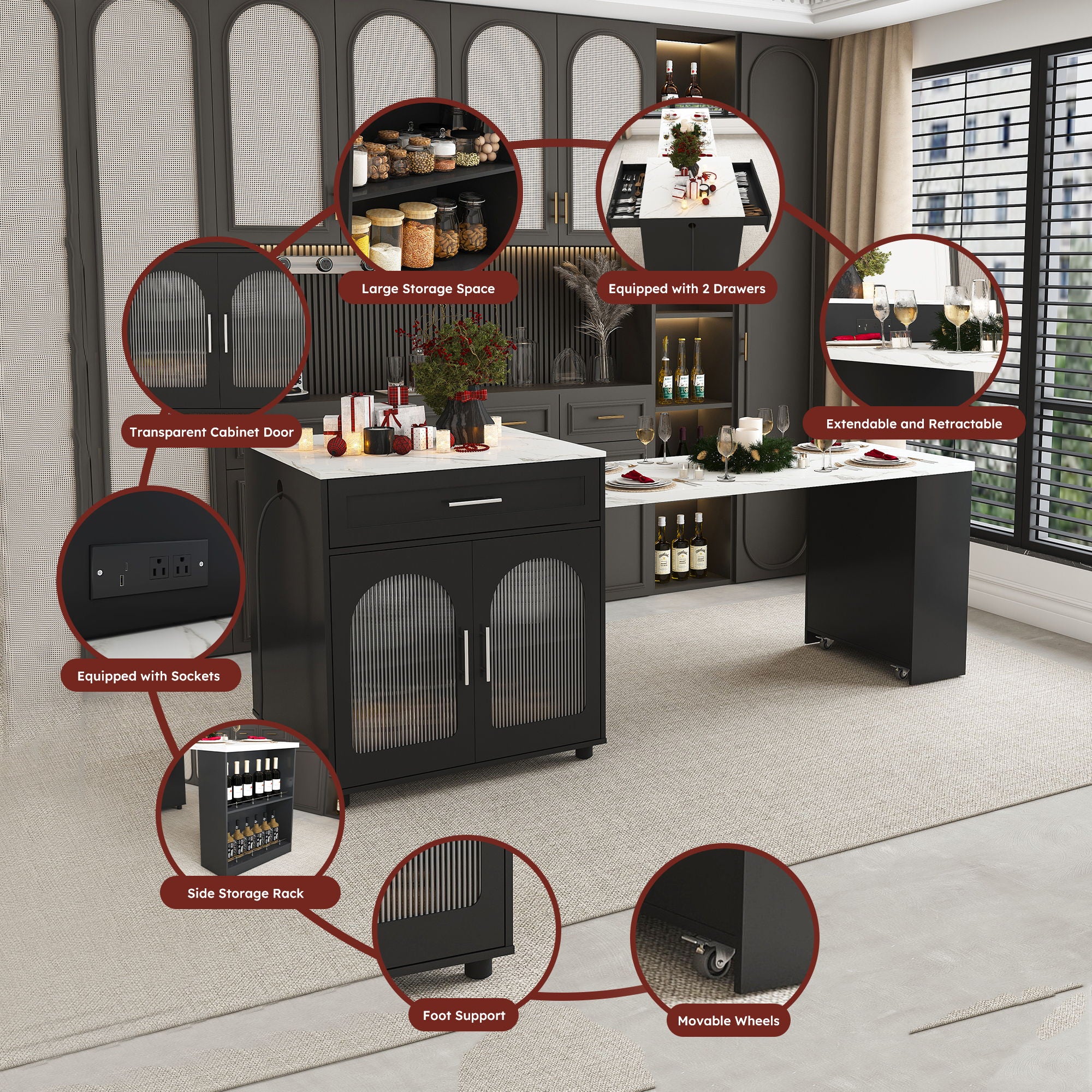 Expandable Kitchen Island With Power Outlet