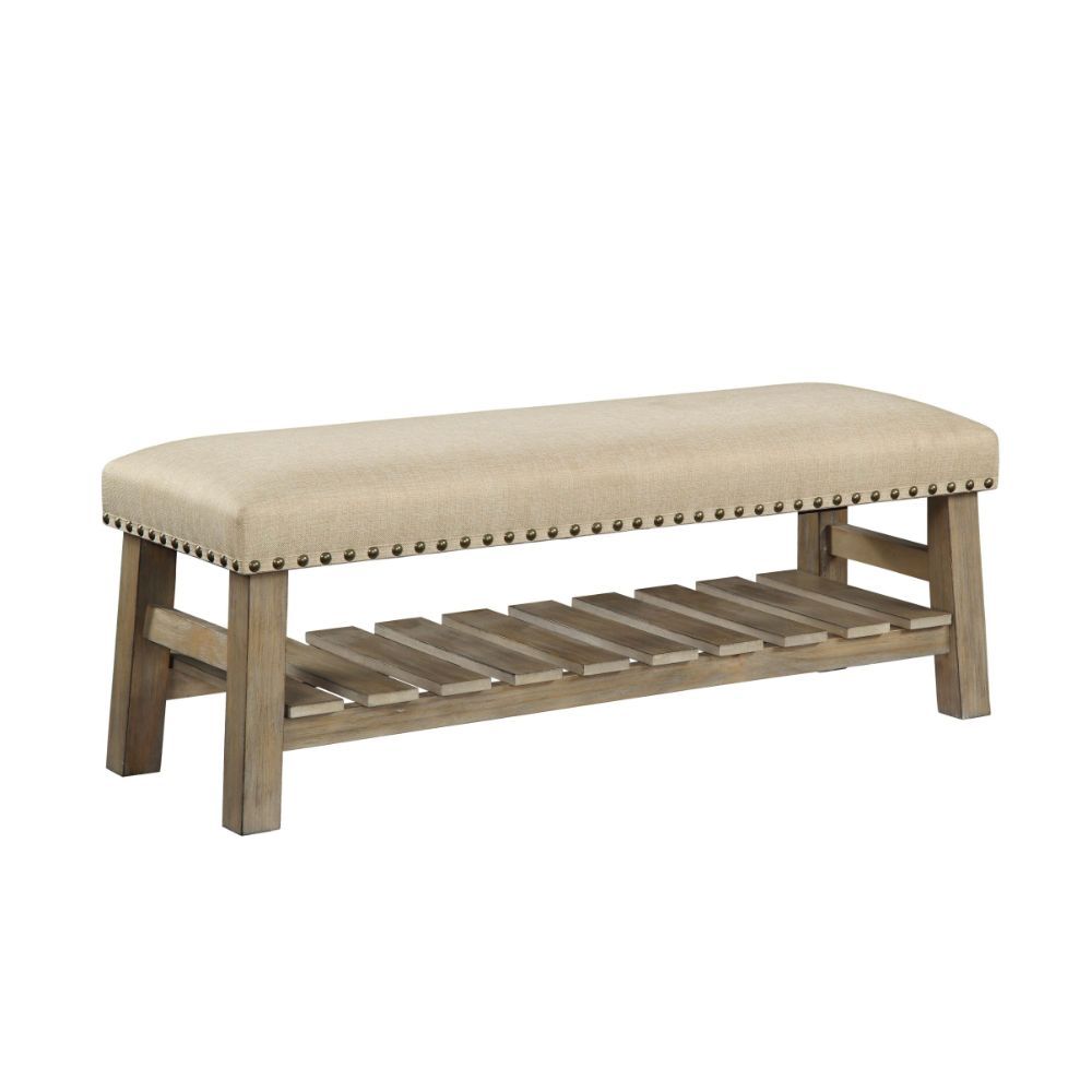 ACME Bigot - Bench - Fabric & Antique White | Meri Furniture