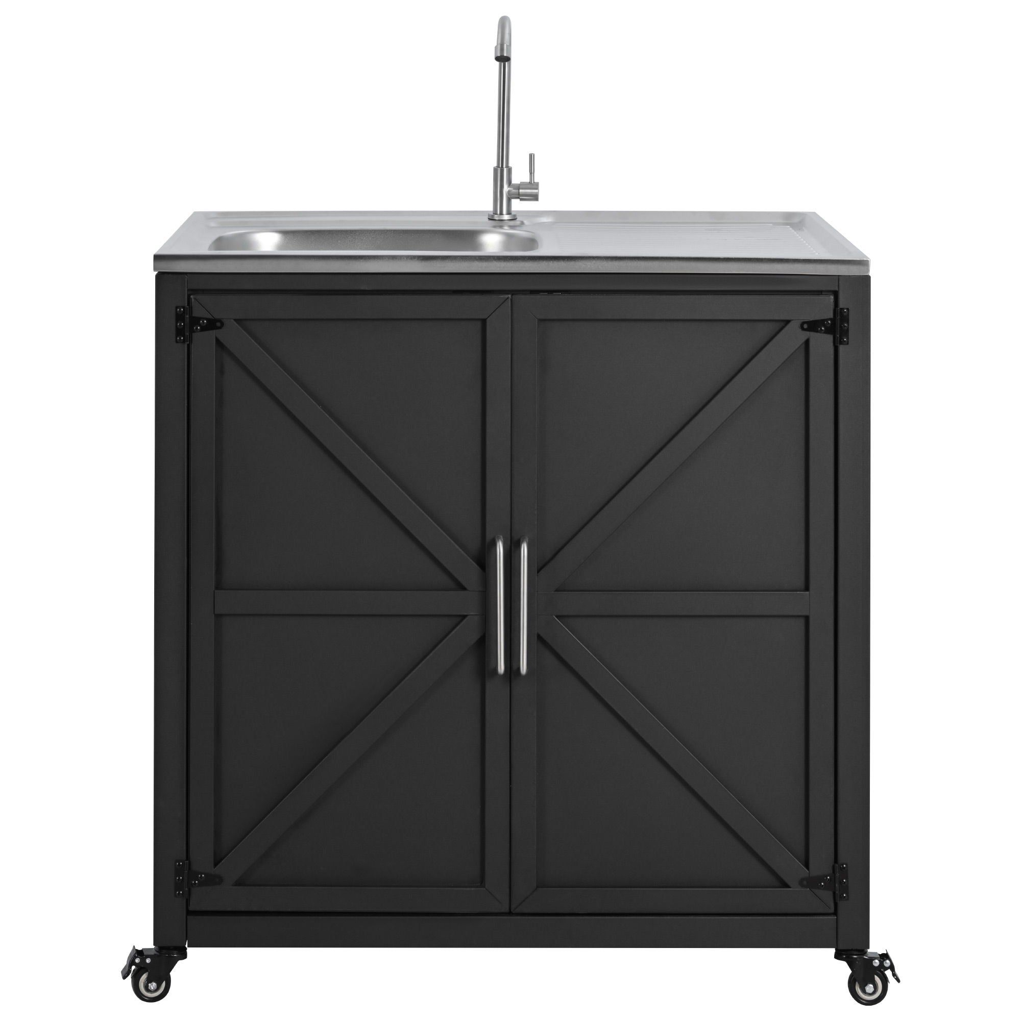 Outdoor Movable Kitchen Sink Patio Modular Kitchen Sink Station With Cabinet For Garden, Patio, Backyard - Matte Black