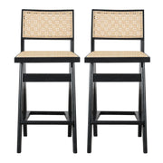 Keira - Bar Stool (Set of 2) - Black / Rattan