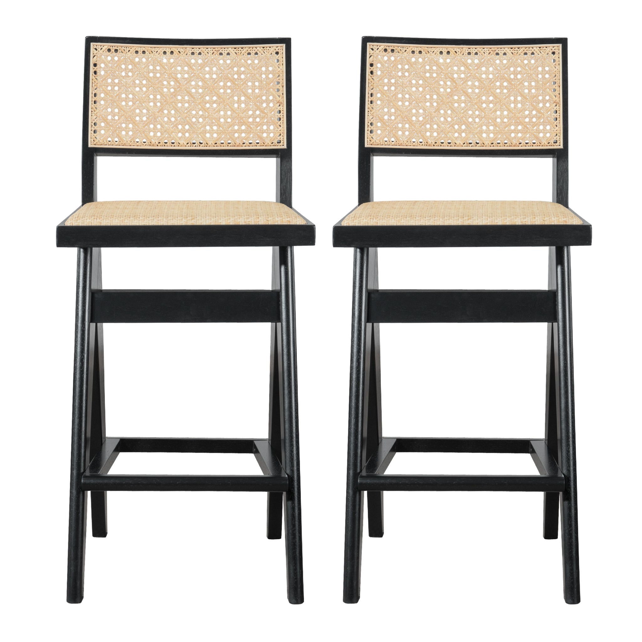 Keira - Bar Stool (Set of 2) - Black / Rattan