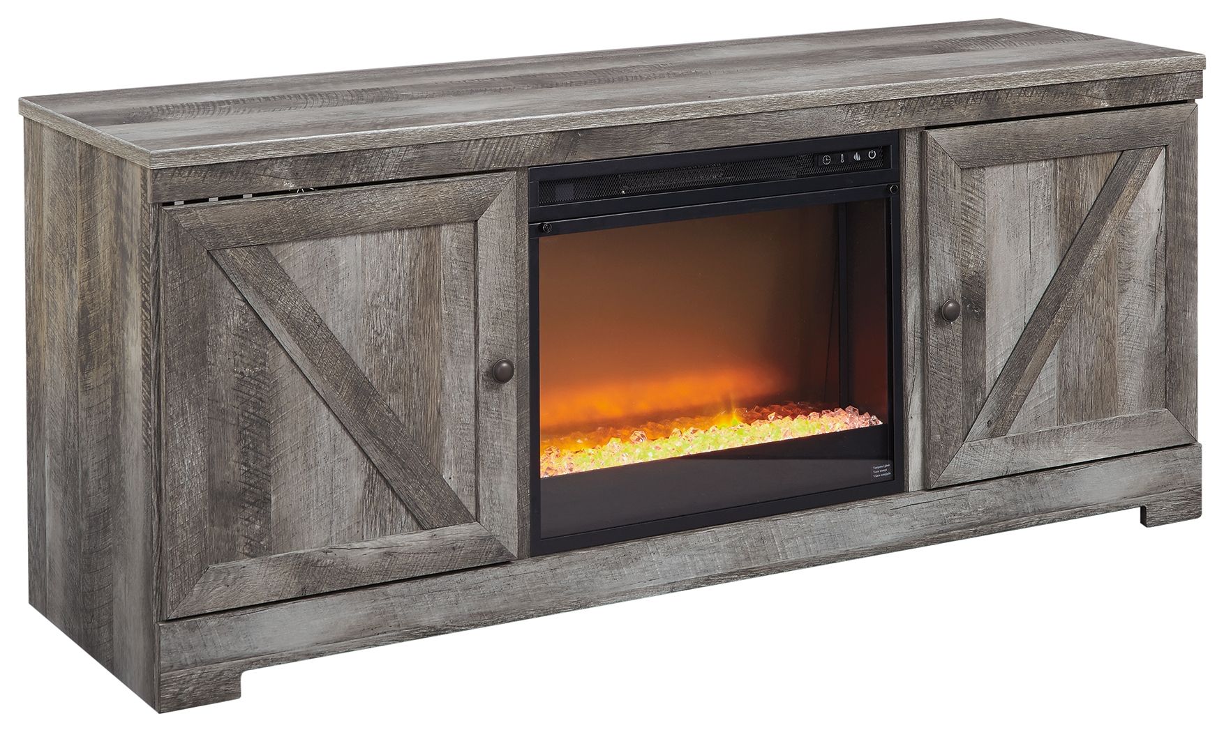 Signature Design by Ashley® Wynnlow - Gray - Entertainment Center - TV Stand With Glass/Stone Fireplace Insert | Meri Furniture
