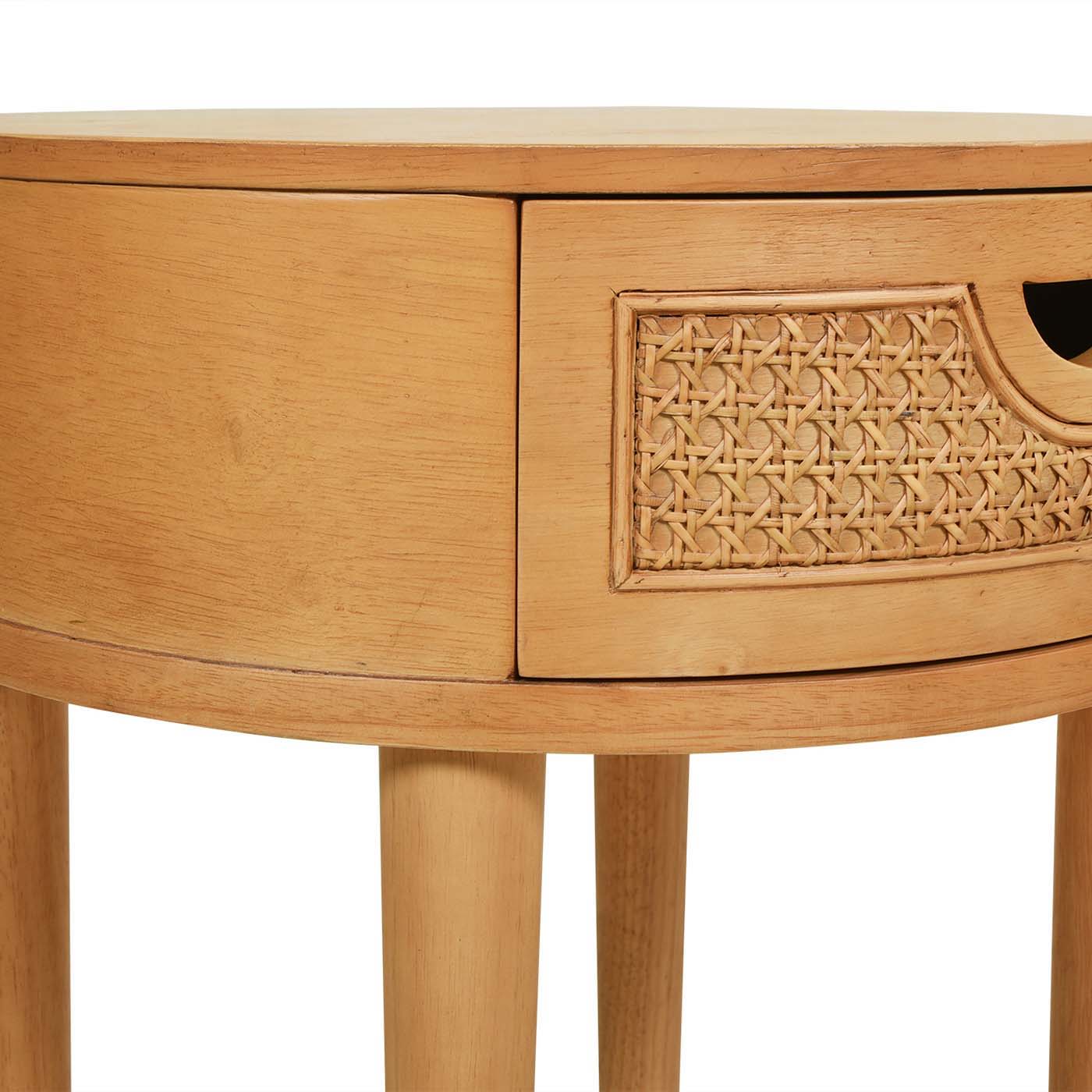 Cabana - Round Cane Storage Side Table - Natural Brown Oak