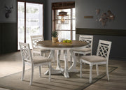 Havanna Vintage Walnut 5 Piece 47" Contemporary Round Dining Table Set with Off White Fabric Chairs