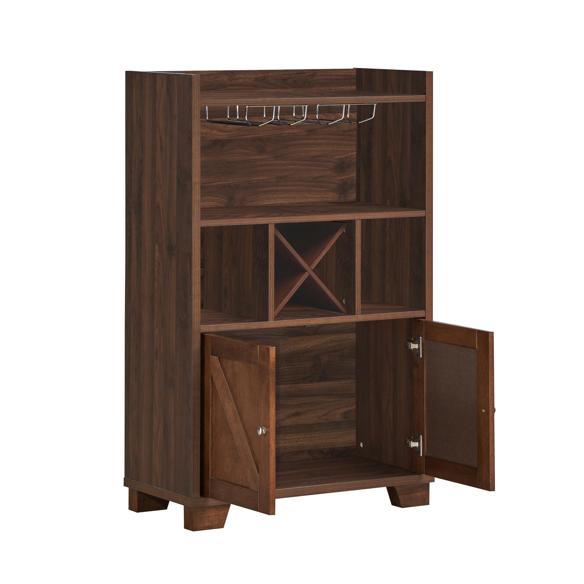 Farmhouse Style Monita Wine Cabinet With Storage Space - Walnut