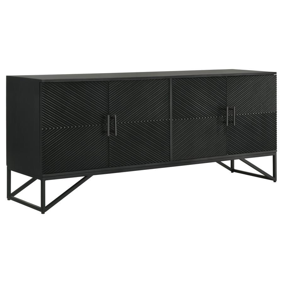 Coaster Fine Furniture Riddell - 4 Door Wood Reeding Accent Cabinet - Matte Black | Meri Furniture