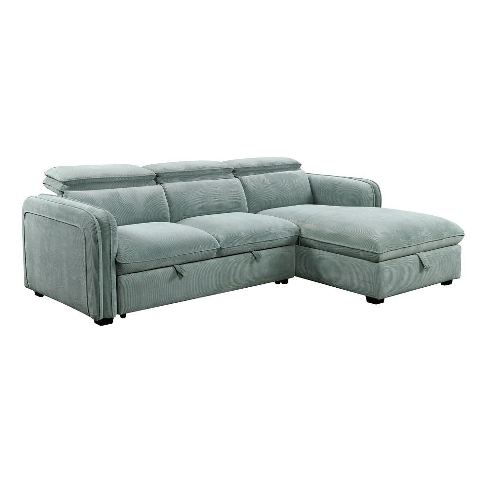 ACME Zavala - Sectional Sofa With Sleeper & Storage - Light Green | Meri Furniture