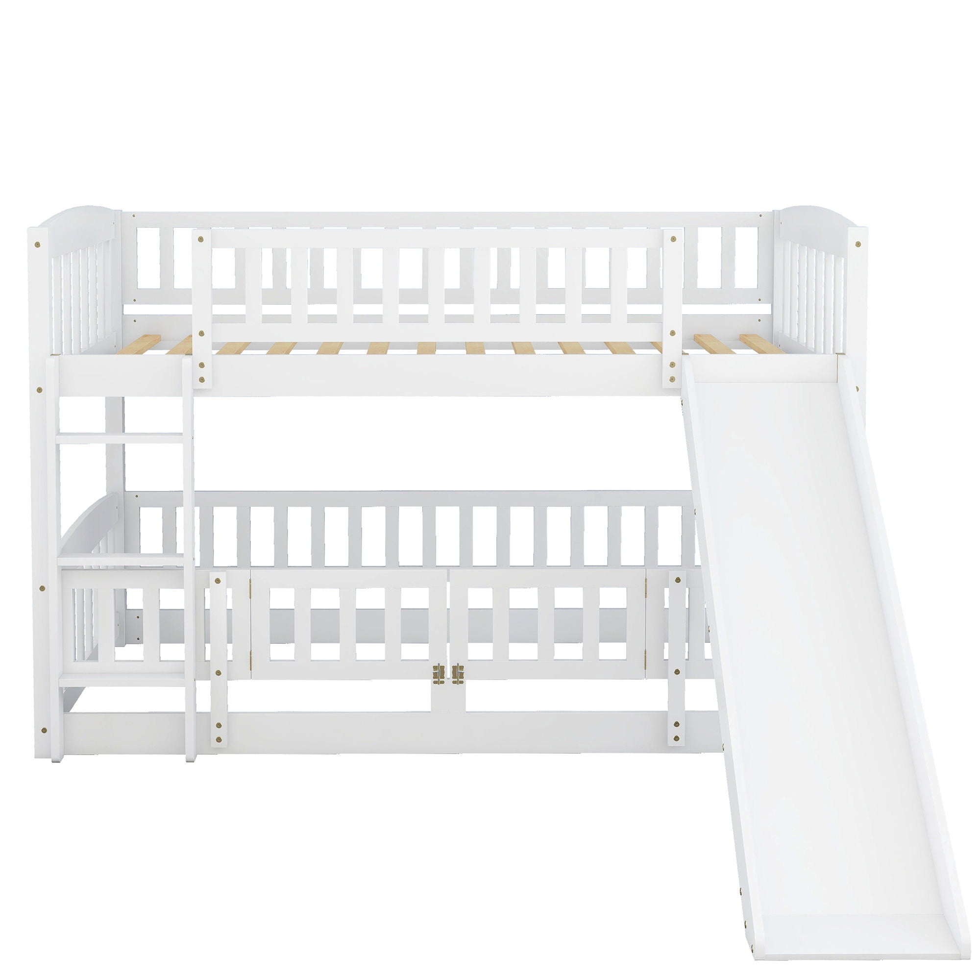Low Bunk Bed With Slide, Fence And Ladder