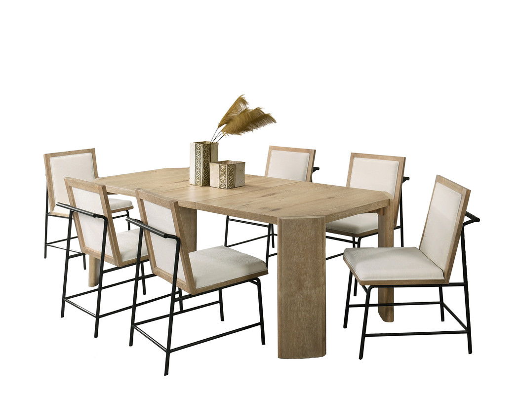 Magnus 66" Oak Finish Extendable Rectangular Dining Table Set with Cream Color Upholstered Chairs