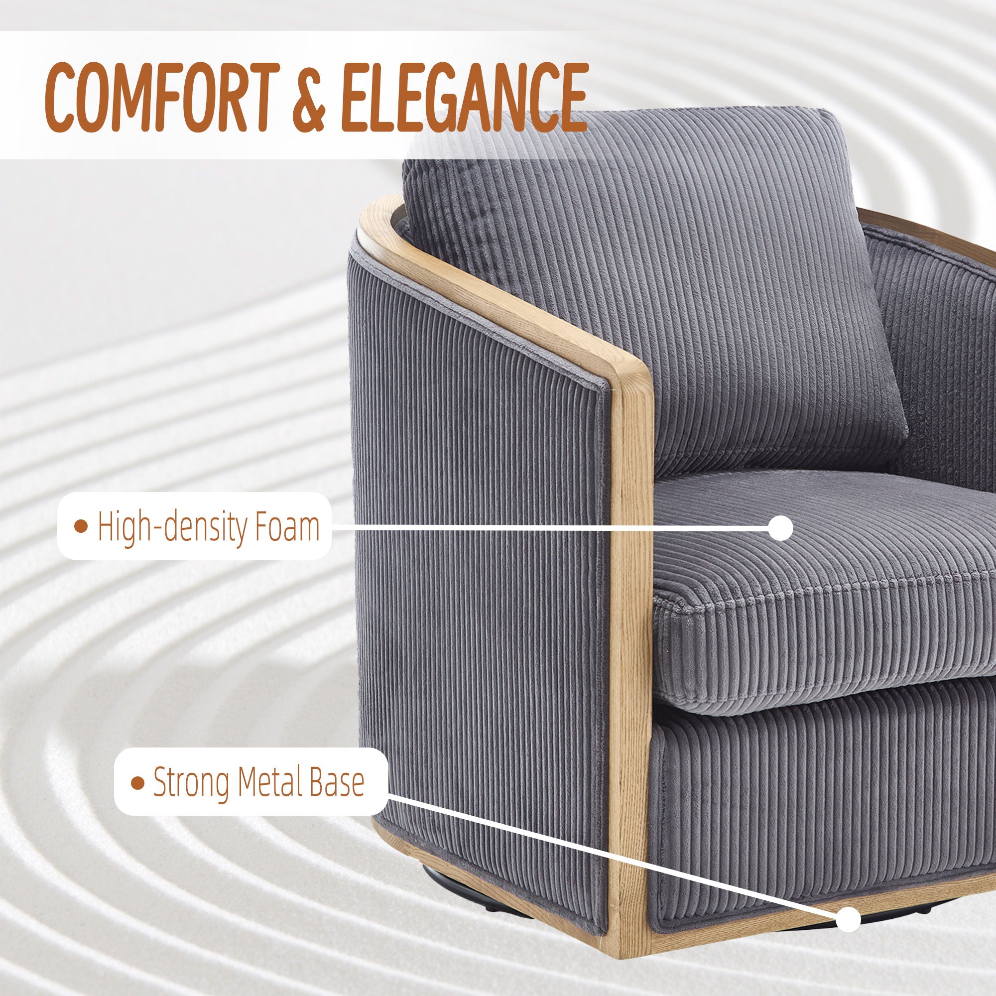 Corduroy Barrel Chair, 360 Degree Swivel