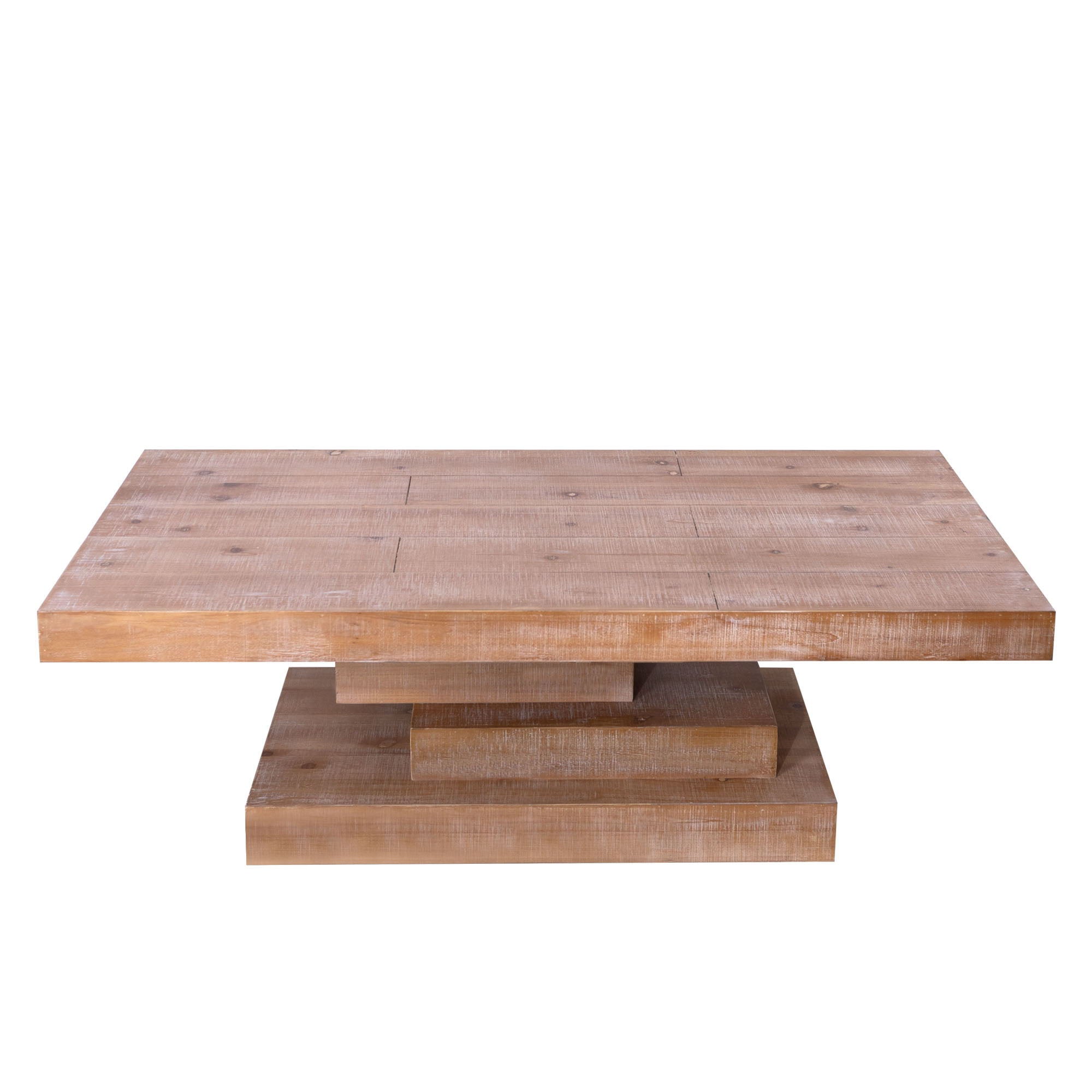 Modern Rustic Coffee Table, Rectangular Center Table For Living Room - Natural Wood Wash / Rustic