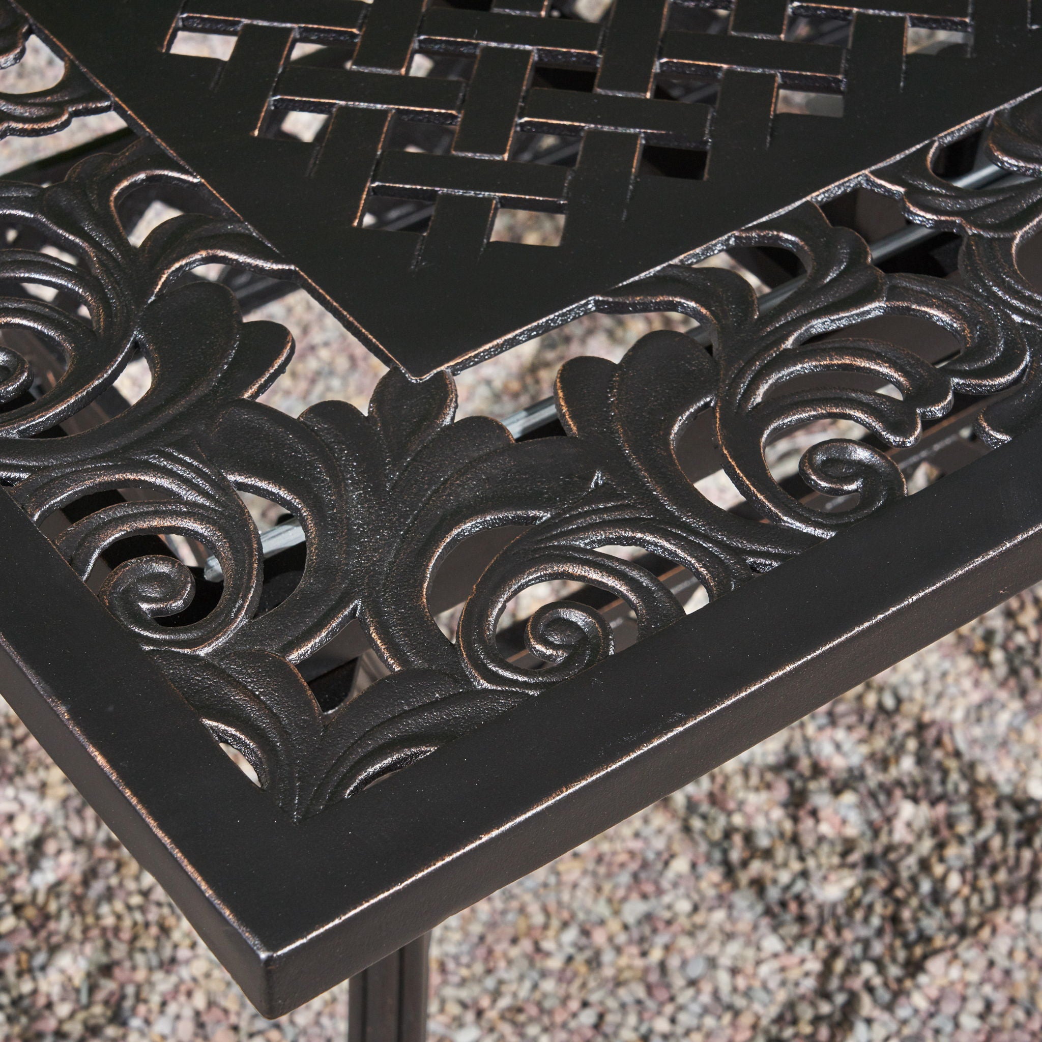 Outdoor Extendable Aluminum Dining Table With Pattern Table Top And Curved Legs - Copper