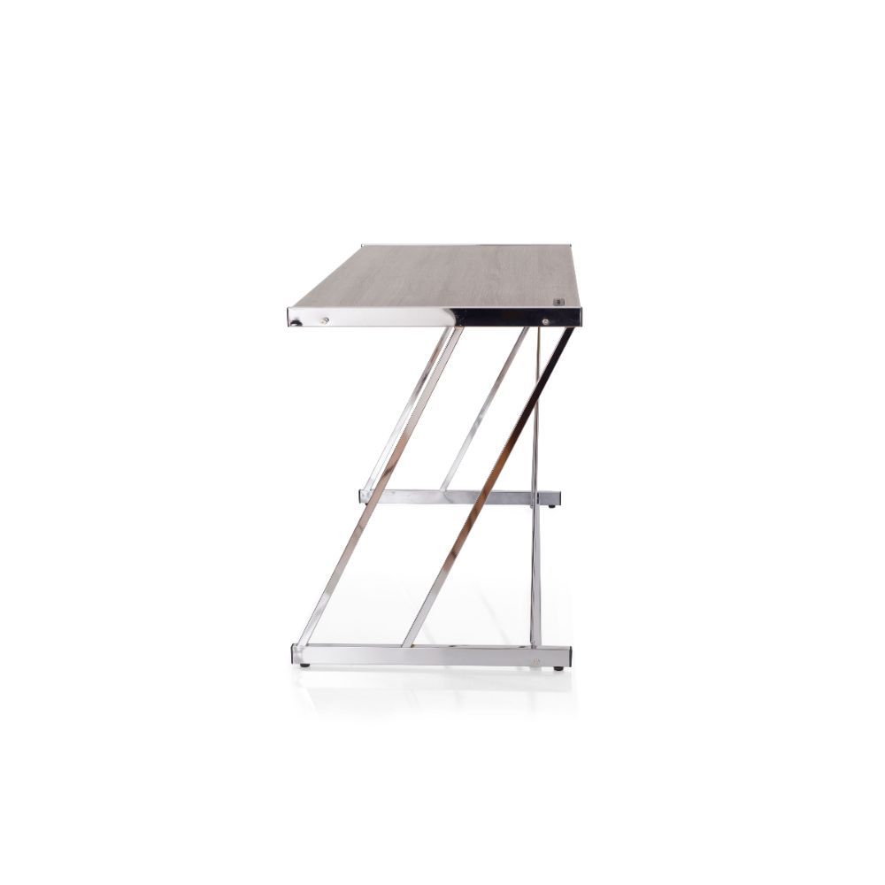 ACME Finis - Desk - Weathered Oak & Chrome | Meri Furniture