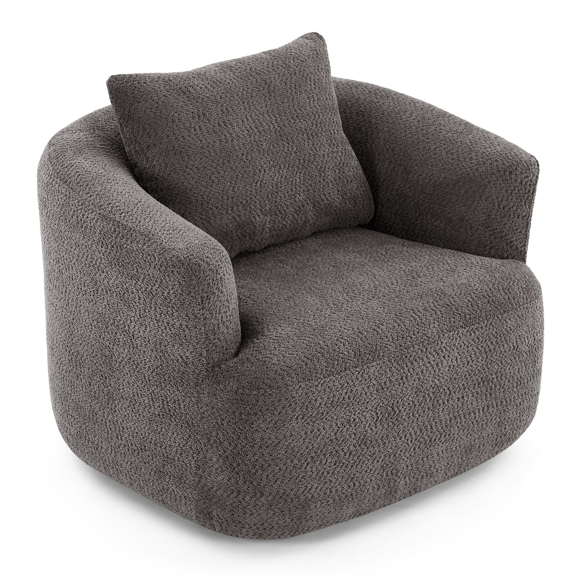 360° Swivel Barrel Sofa Chair With Throw Pillow, Chenille Upholstered Accent Chair